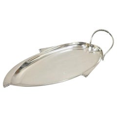 Vintage Mid Century Danish Modern Silver Plated Leaf Form Beaded Platter Tray