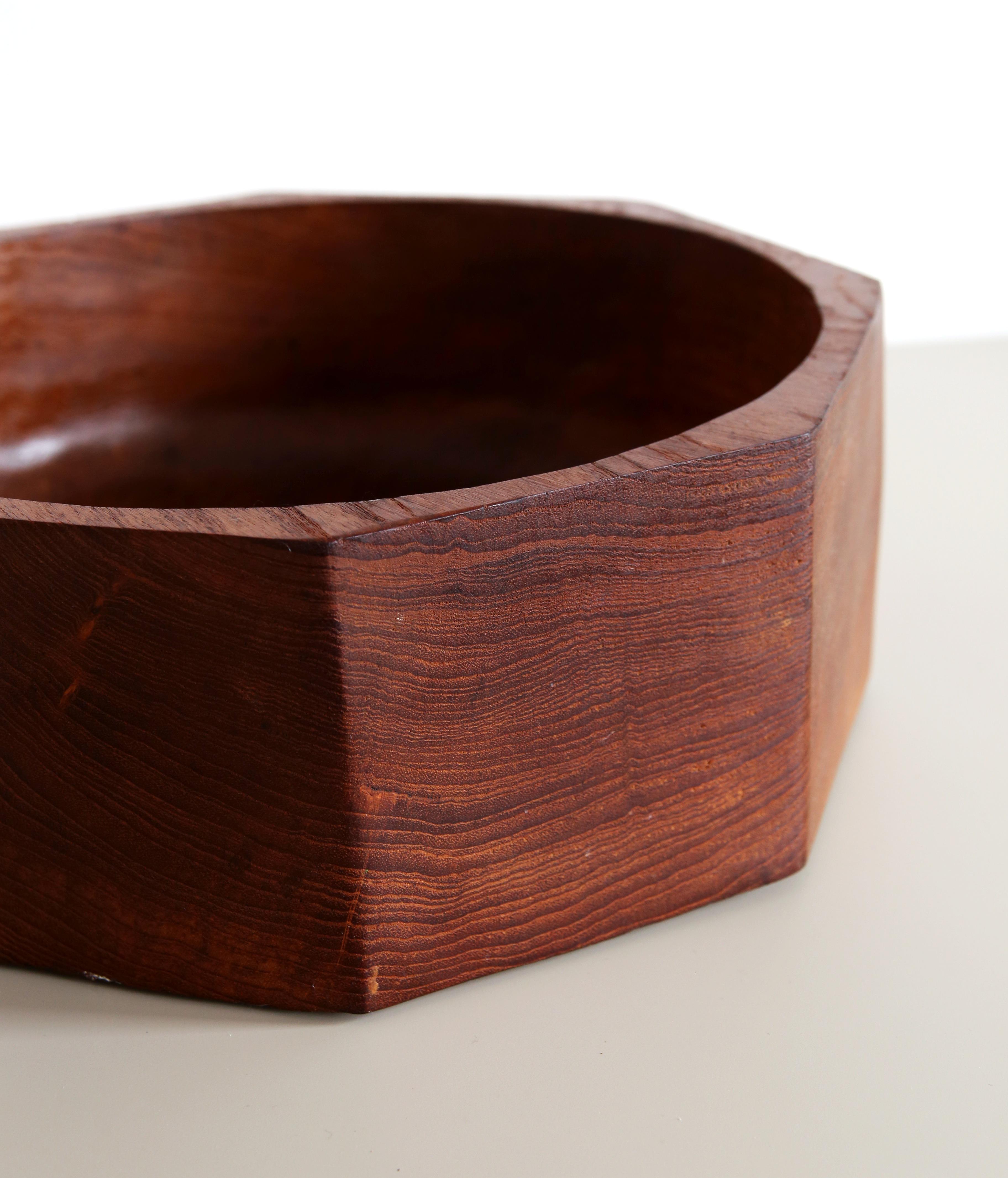 Vintage Mid-Century Danish Modern Solid Teak Wood Octagon Bowl For Sale 2