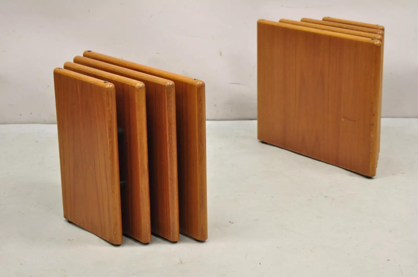 Vintage Mid Century Danish Modern Stacked Teak Double Pedestal Coffee Table Base 6