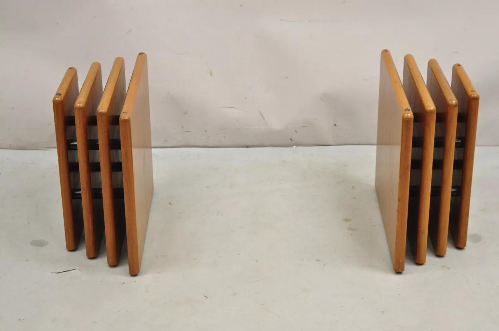 Vintage Mid Century Danish Modern Stacked Teak Double Pedestal Coffee Table Bases (No top). Circa Late 20th Century. Measurements: Each base: 16