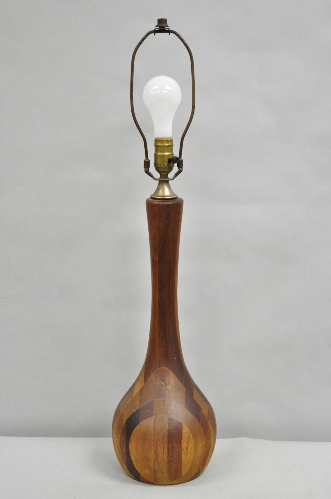 Vintage Mid Century Danish Modern Staved Teak Wood Sculptural Bulbous Table Lamp For Sale 6