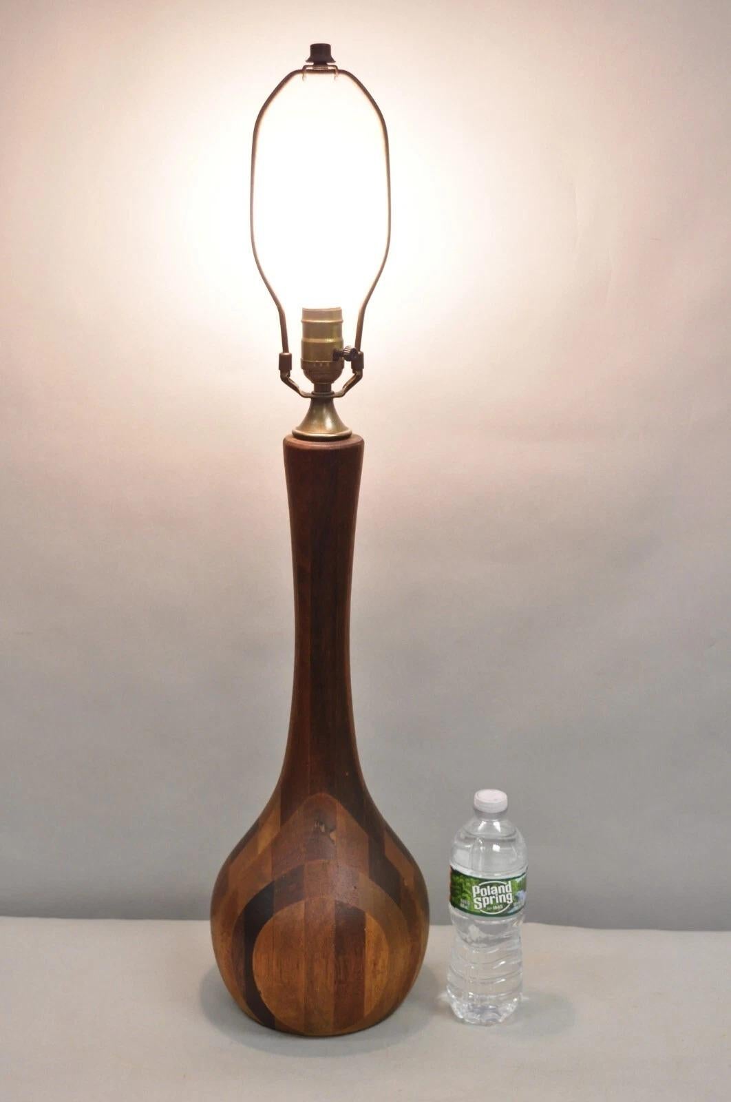 Vintage Mid Century Danish Modern Staved Teak Wood Sculptural Bulbous Table Lamp. Circa Mid 20th Century. Measurements: 32