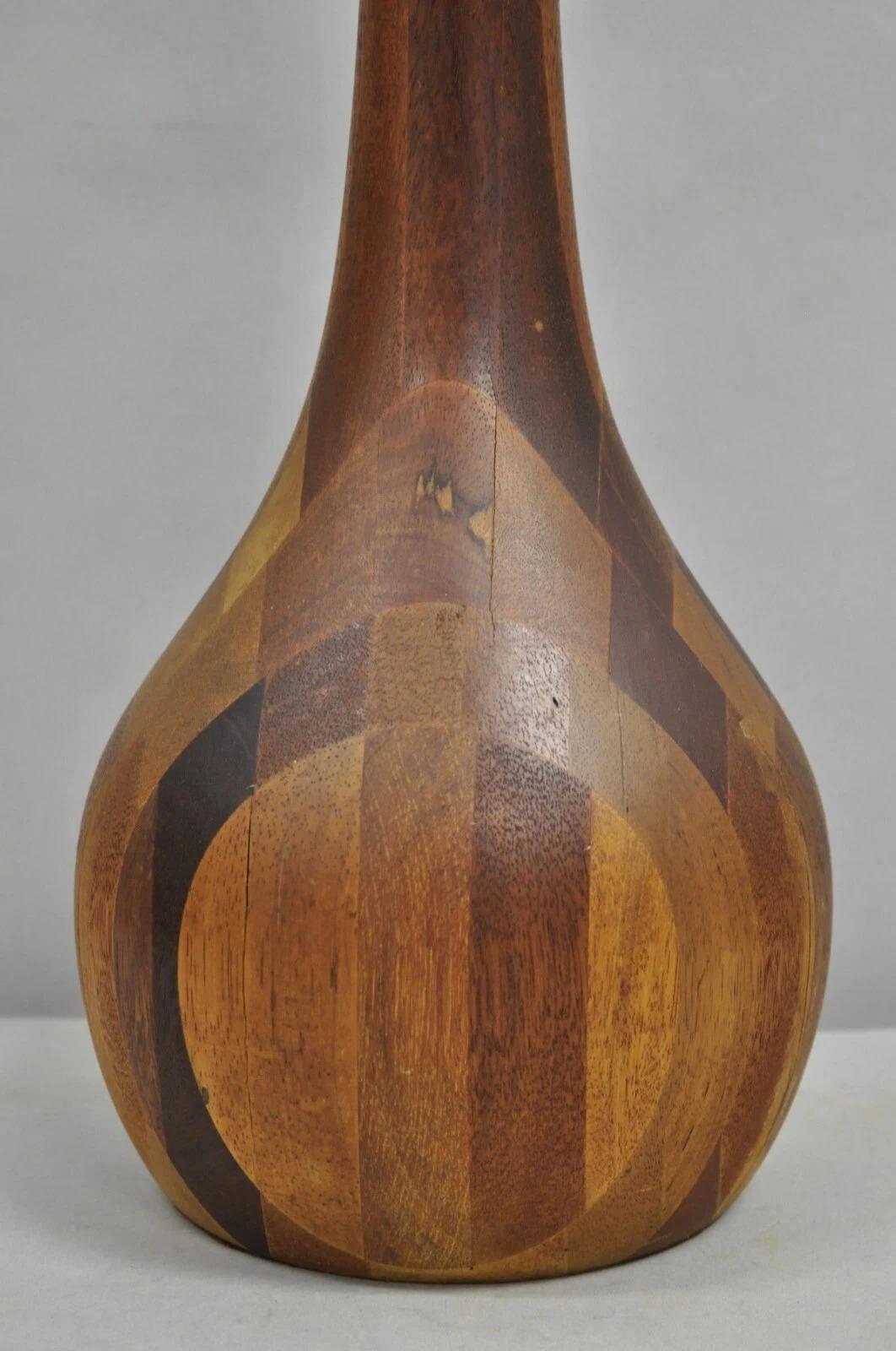 Unknown Vintage Mid Century Danish Modern Staved Teak Wood Sculptural Bulbous Table Lamp For Sale