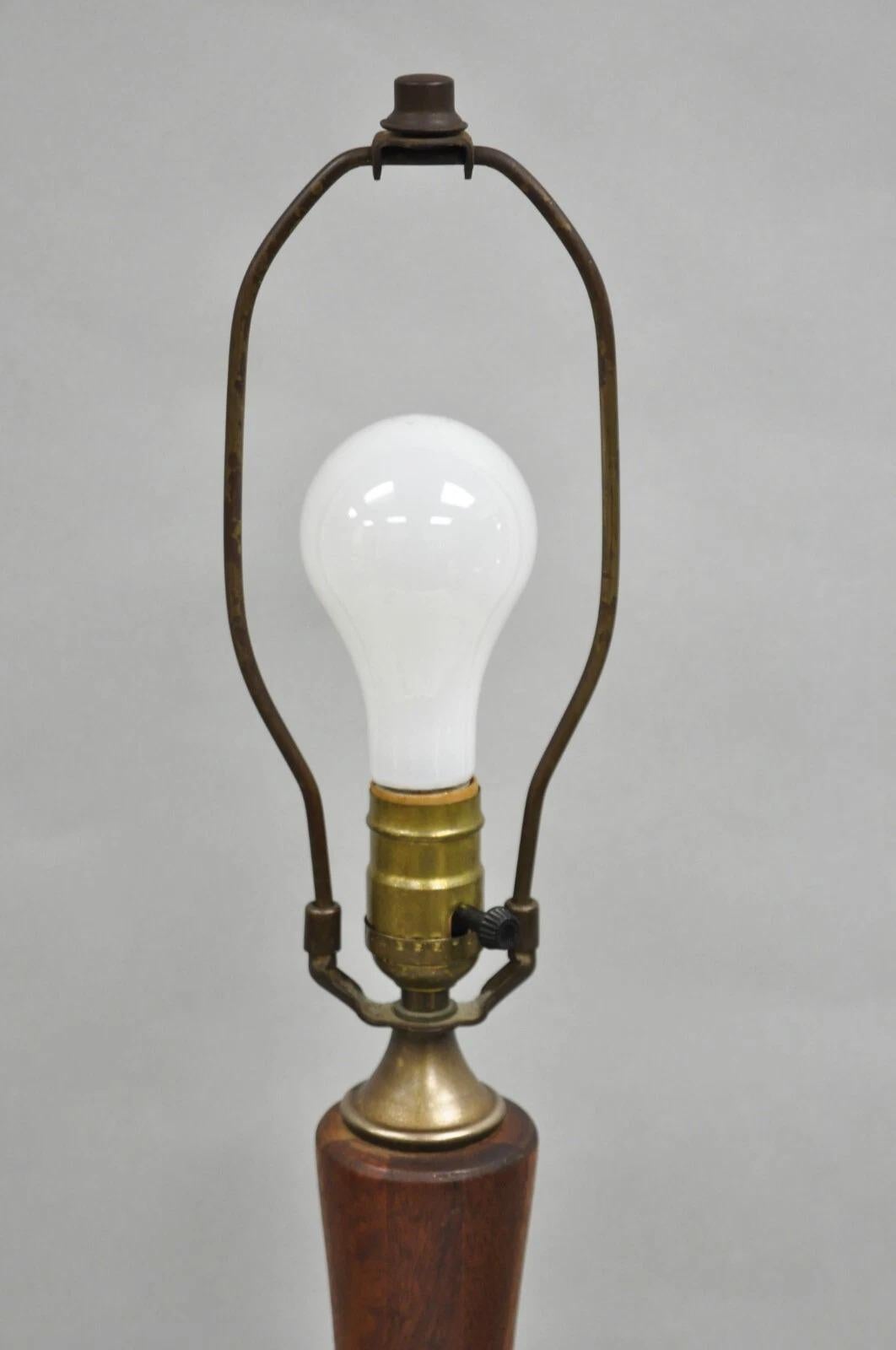 Vintage Mid Century Danish Modern Staved Teak Wood Sculptural Bulbous Table Lamp In Good Condition For Sale In Philadelphia, PA