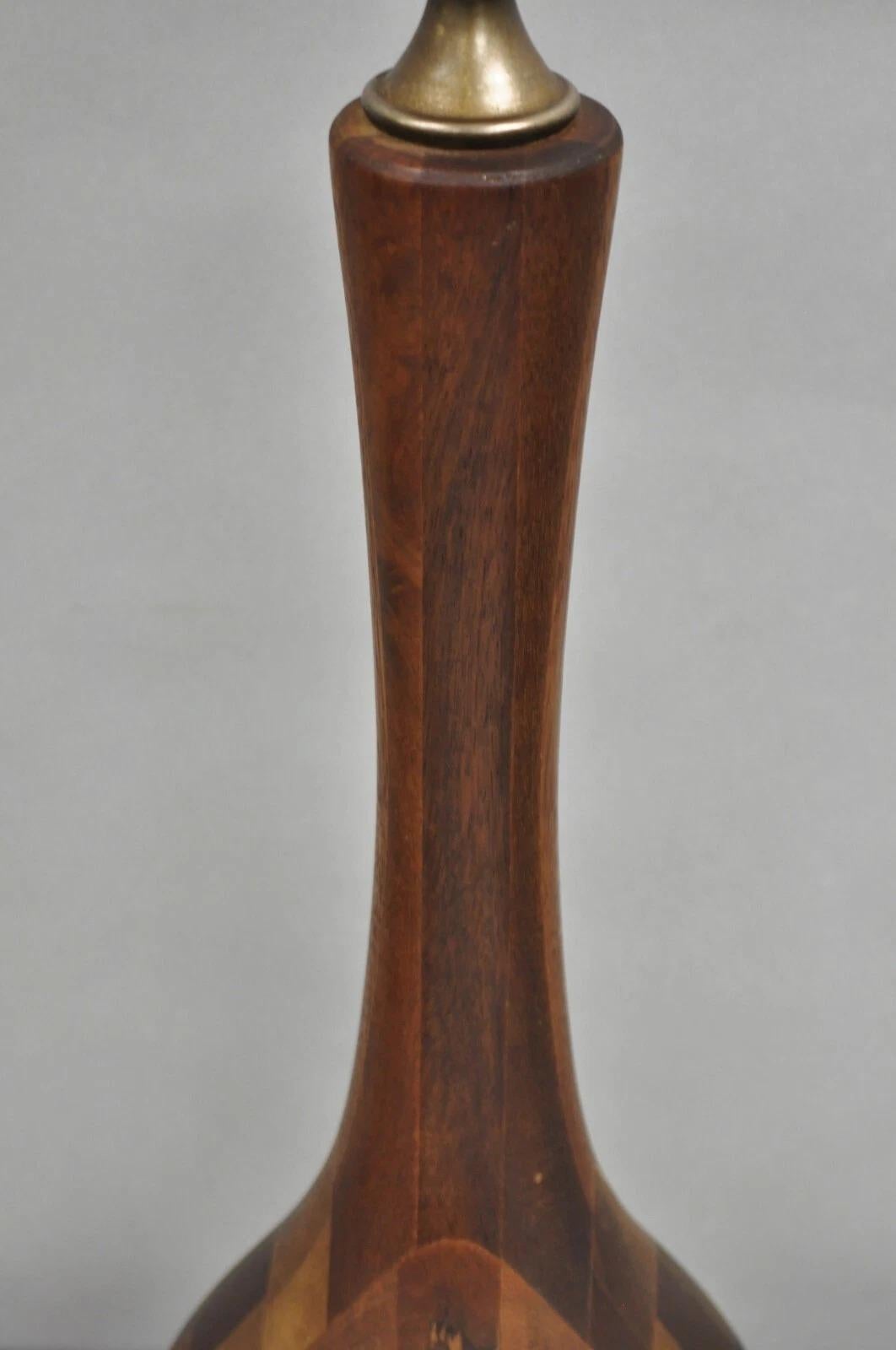 20th Century Vintage Mid Century Danish Modern Staved Teak Wood Sculptural Bulbous Table Lamp For Sale