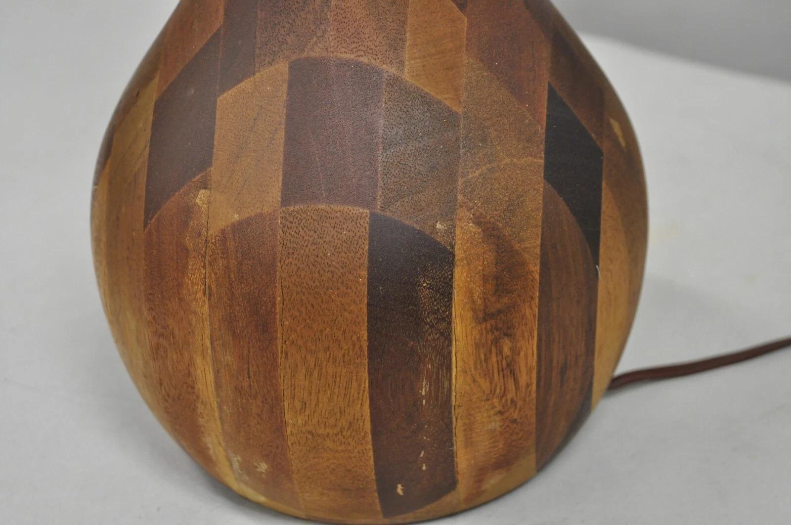 Vintage Mid Century Danish Modern Staved Teak Wood Sculptural Bulbous Table Lamp For Sale 2