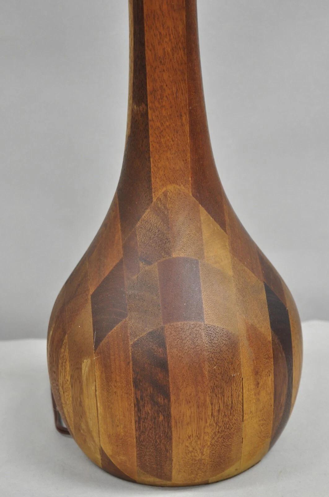 Vintage Mid Century Danish Modern Staved Teak Wood Sculptural Bulbous Table Lamp For Sale 3