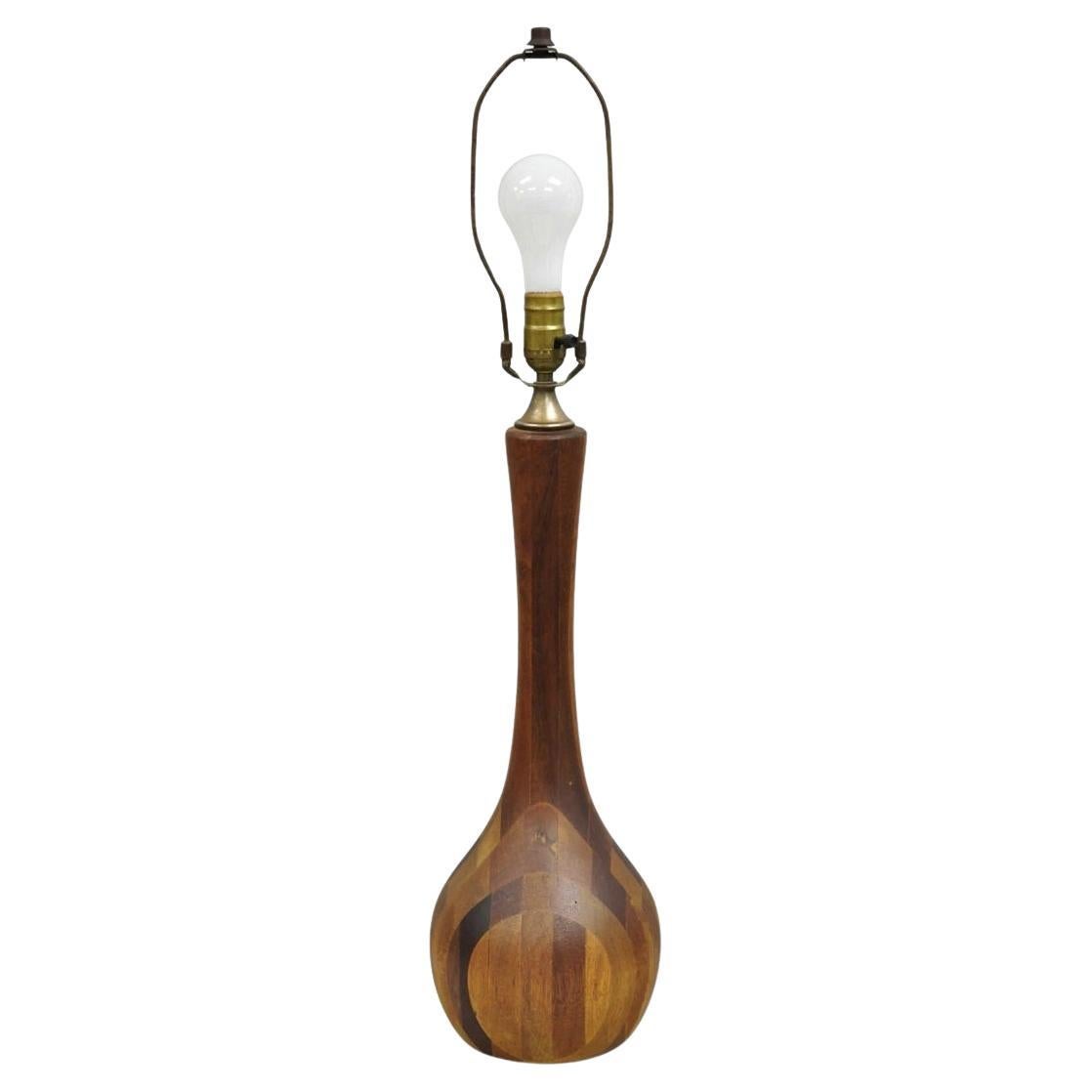 Vintage Mid Century Danish Modern Staved Teak Wood Sculptural Bulbous Table Lamp For Sale