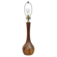 Vintage Mid Century Danish Modern Staved Teak Wood Sculptural Bulbous Table Lamp
