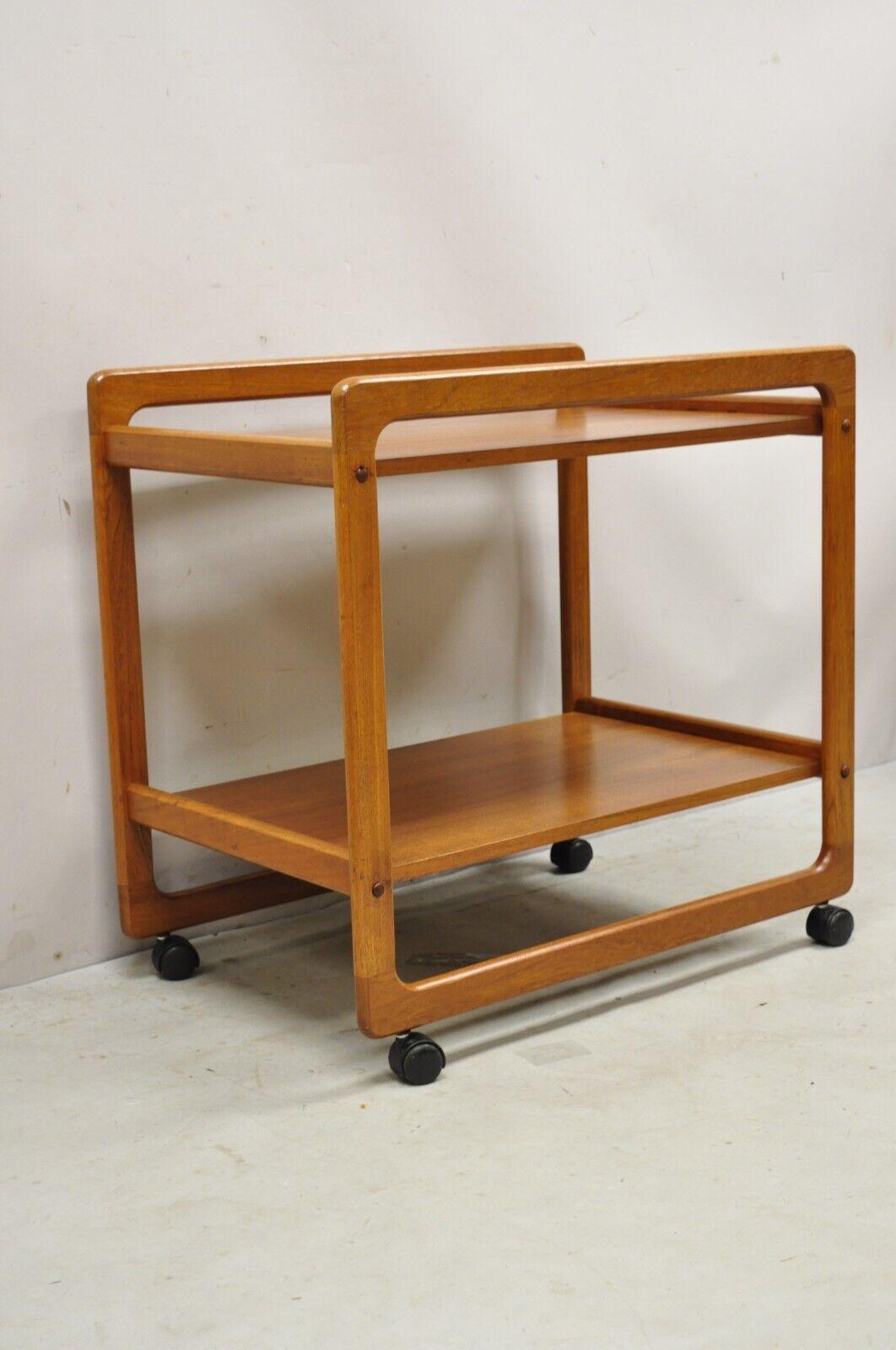 Vintage Midcentury Danish Modern Teak 2 Tier Rolling Bar Cart Server Table For Sale 3