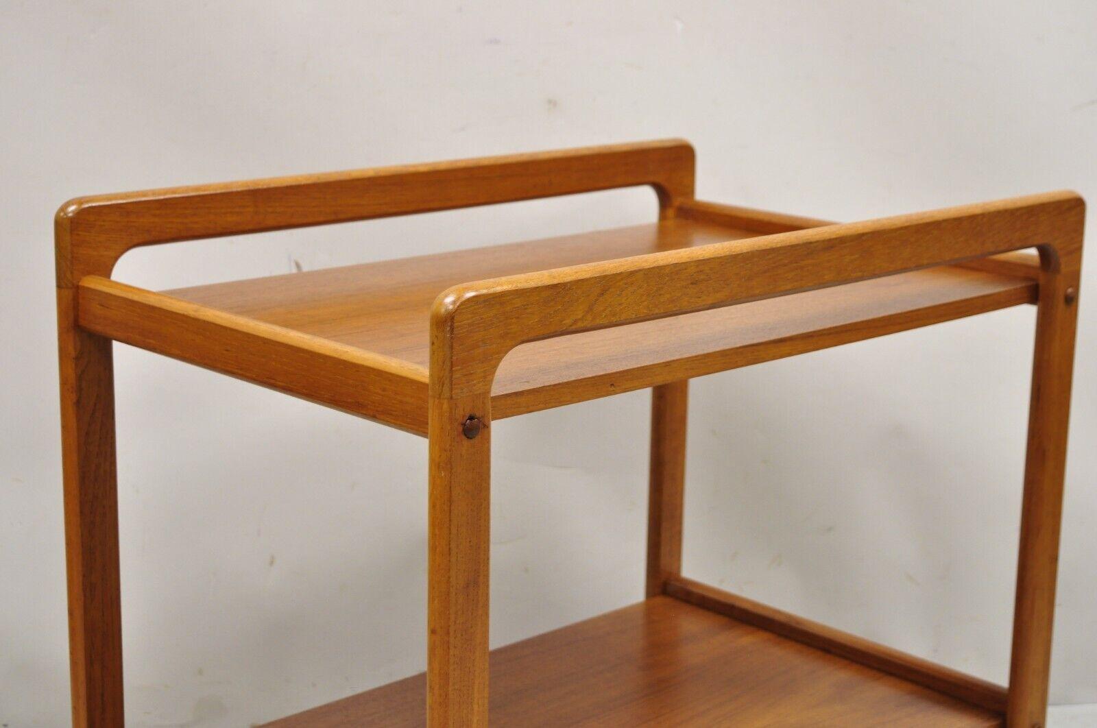 Mid-Century Modern Vintage Midcentury Danish Modern Teak 2 Tier Rolling Bar Cart Server Table For Sale