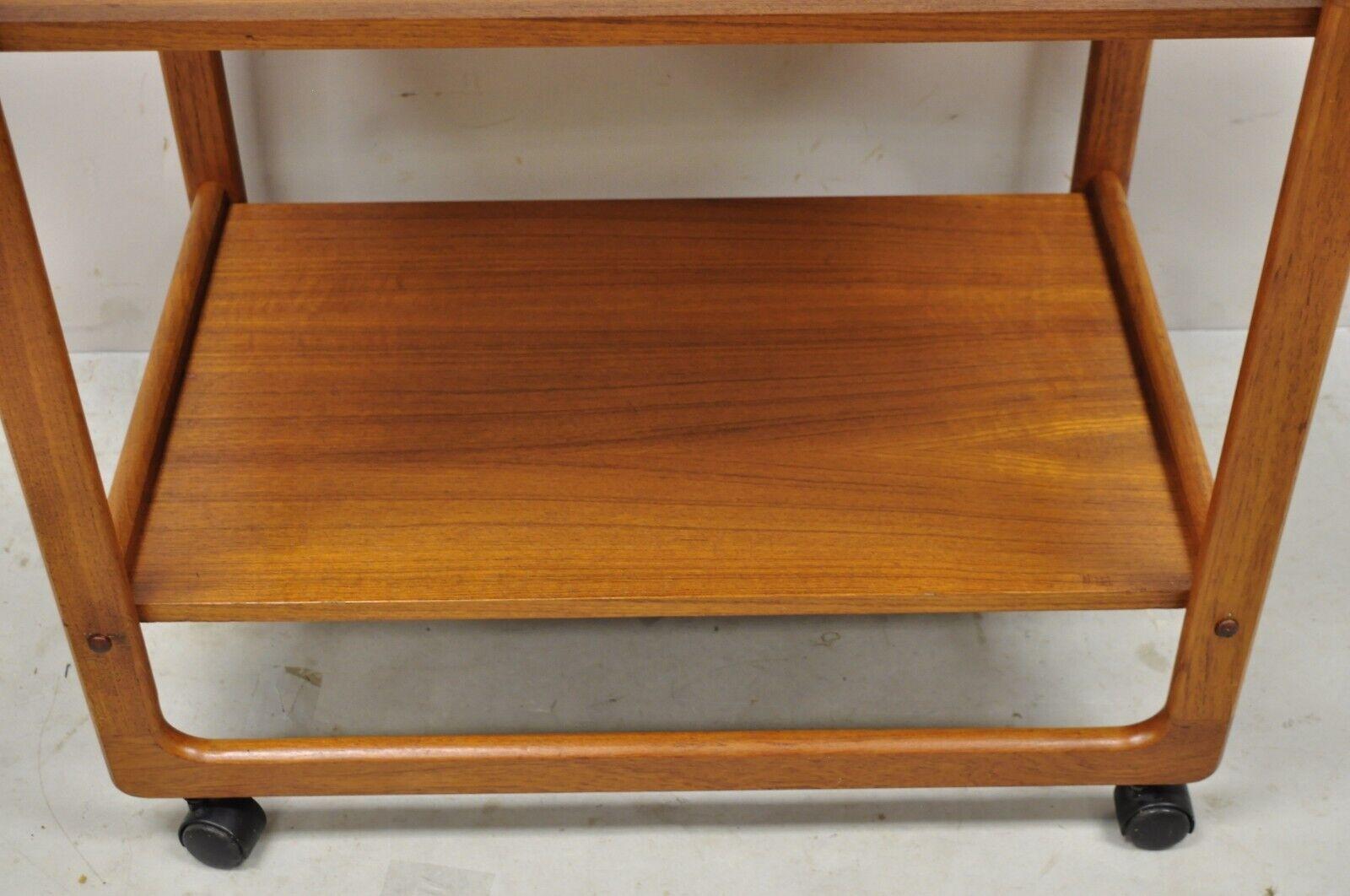 Vintage Midcentury Danish Modern Teak 2 Tier Rolling Bar Cart Server Table For Sale 1