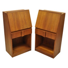 Retro Mid Century Danish Modern Teak Bedside Cabinet Nightstands, a Pair