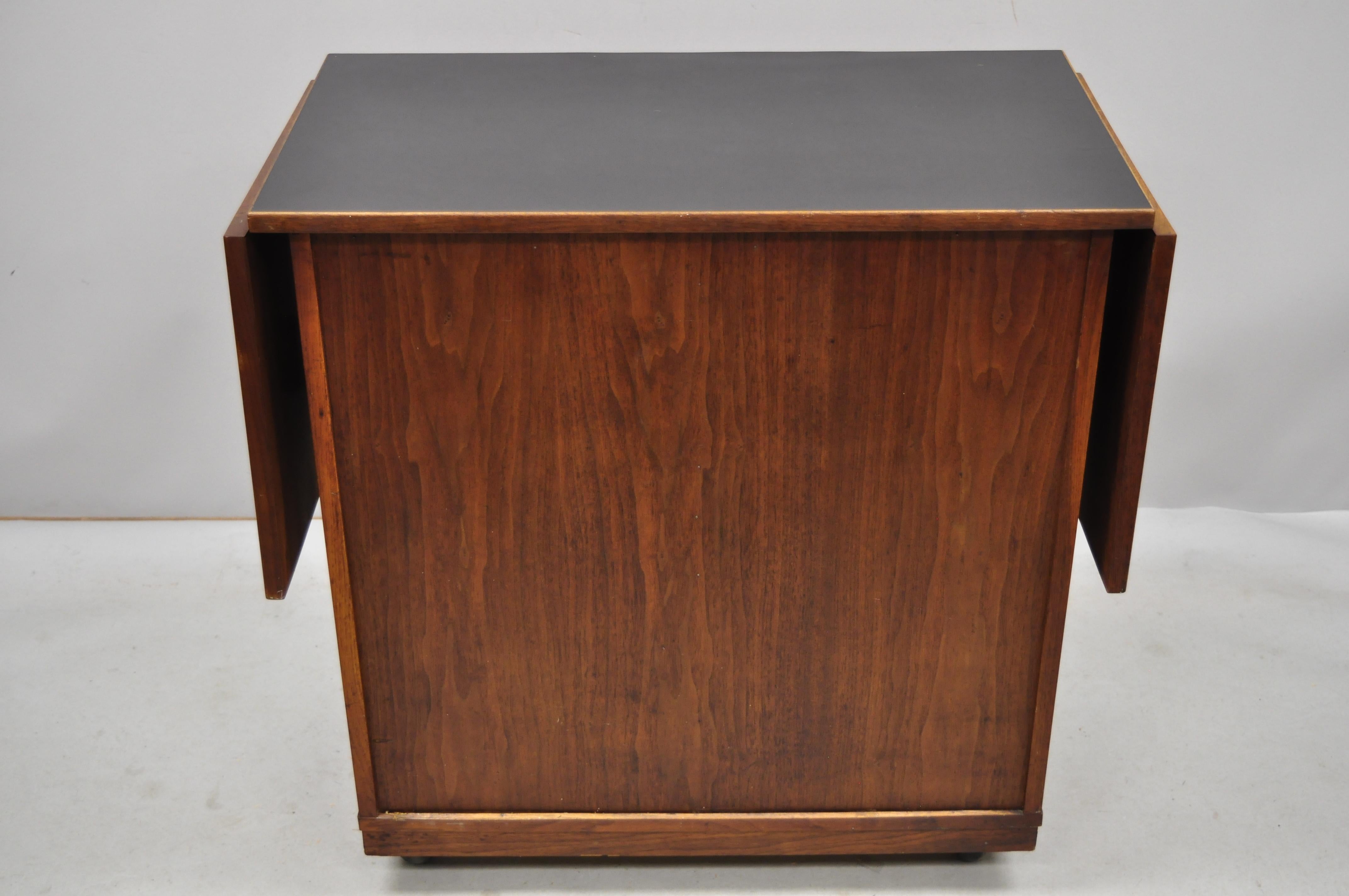 Vintage Midcentury Danish Modern Teak Drop-Leaf Rolling Bar Cart Cabinet 1