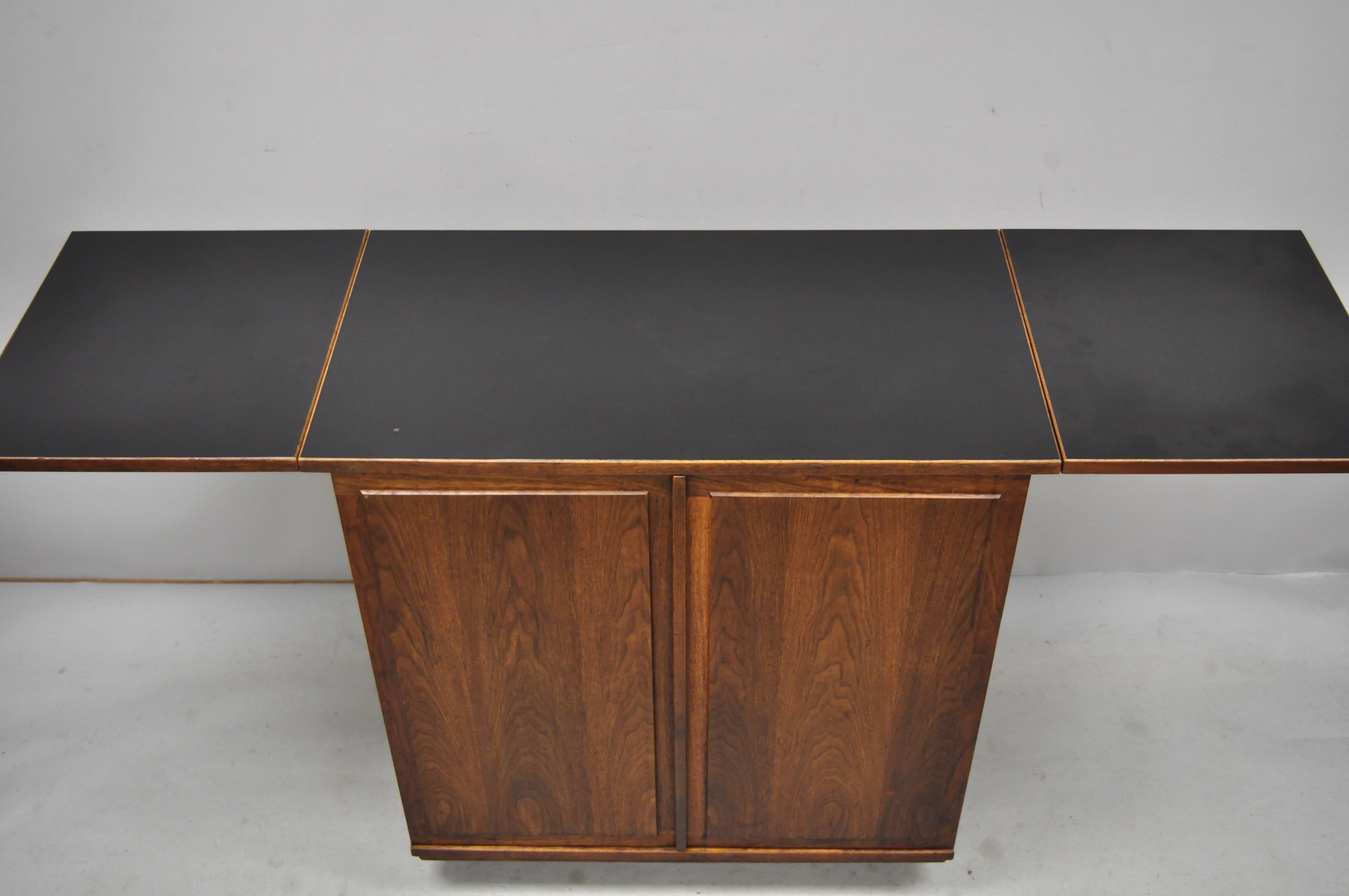 Vintage Midcentury Danish Modern Teak Drop-Leaf Rolling Bar Cart Cabinet 2