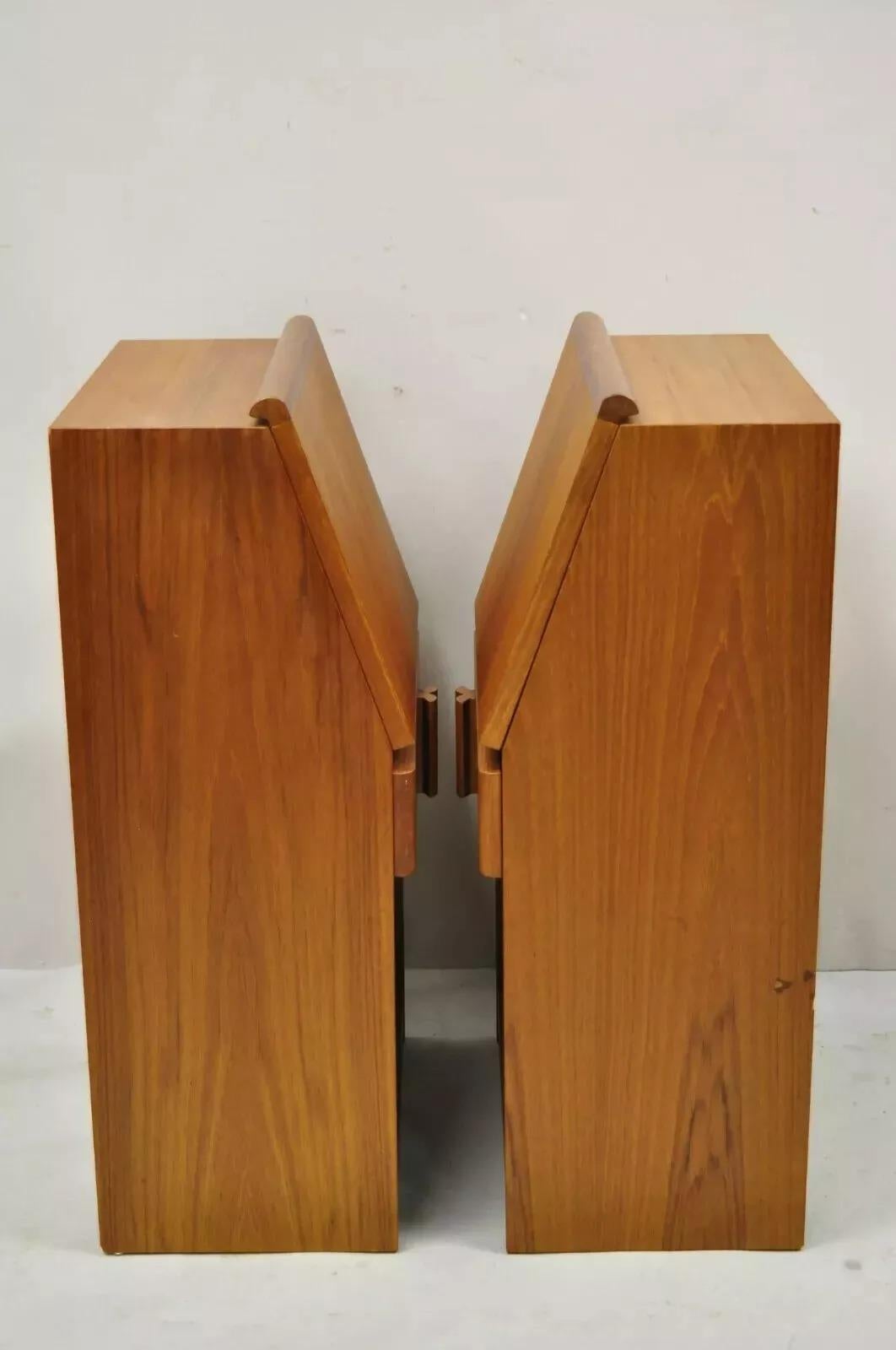 Vintage Mid Century Danish Modern Teak Tall Bedside Cabinet Nightstands - Pair For Sale 5