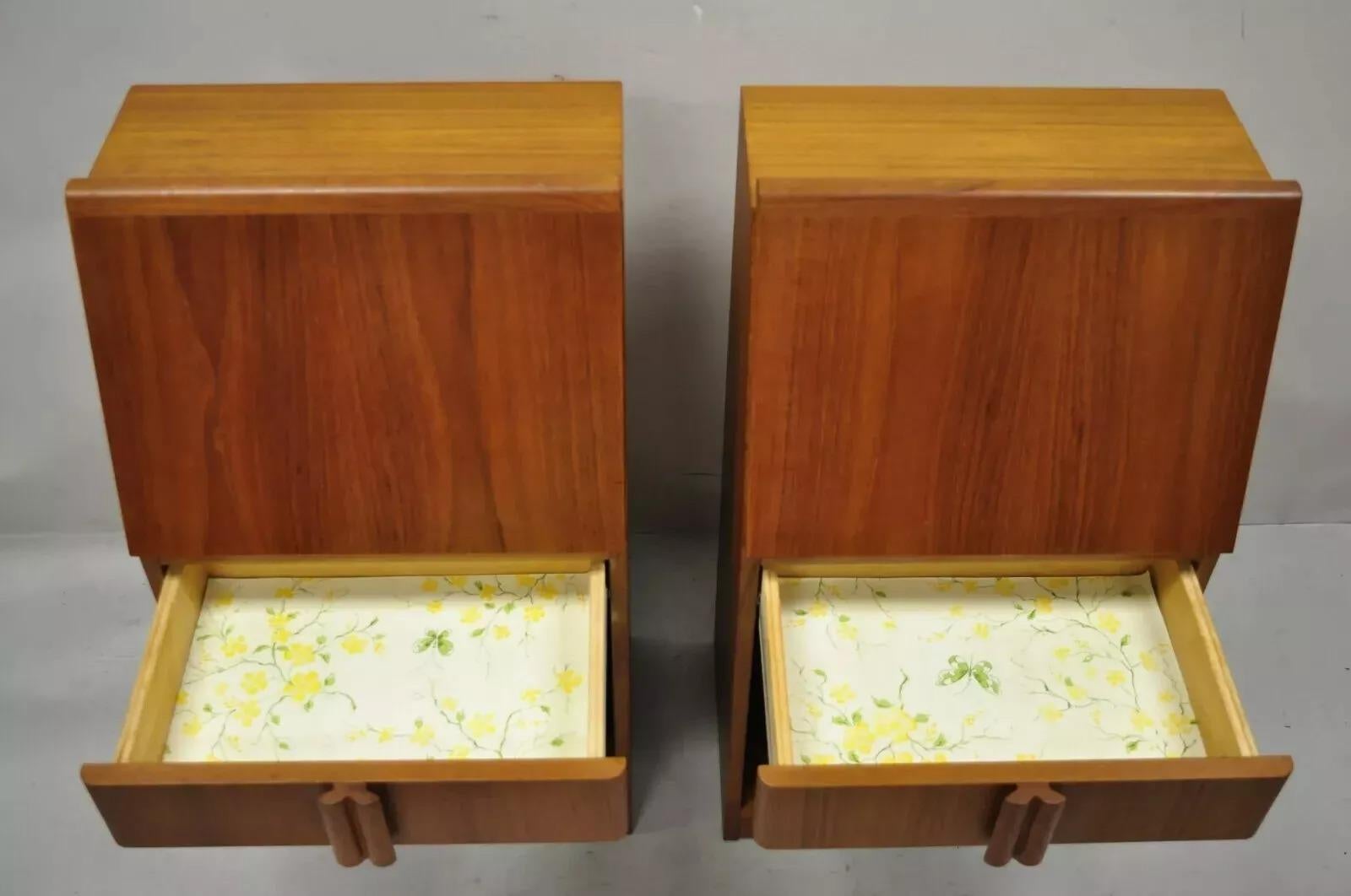 Mid-Century Modern Vintage Mid Century Danish Modern Teak Tall Bedside Cabinet Nightstands - Pair For Sale