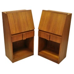 Vintage Mid Century Danish Modern Teak Tall Bedside Cabinet Nightstands - Pair