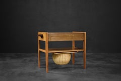 Vintage Mid-Century Danish Modern Teak Thread Side Table with Wicker Basket