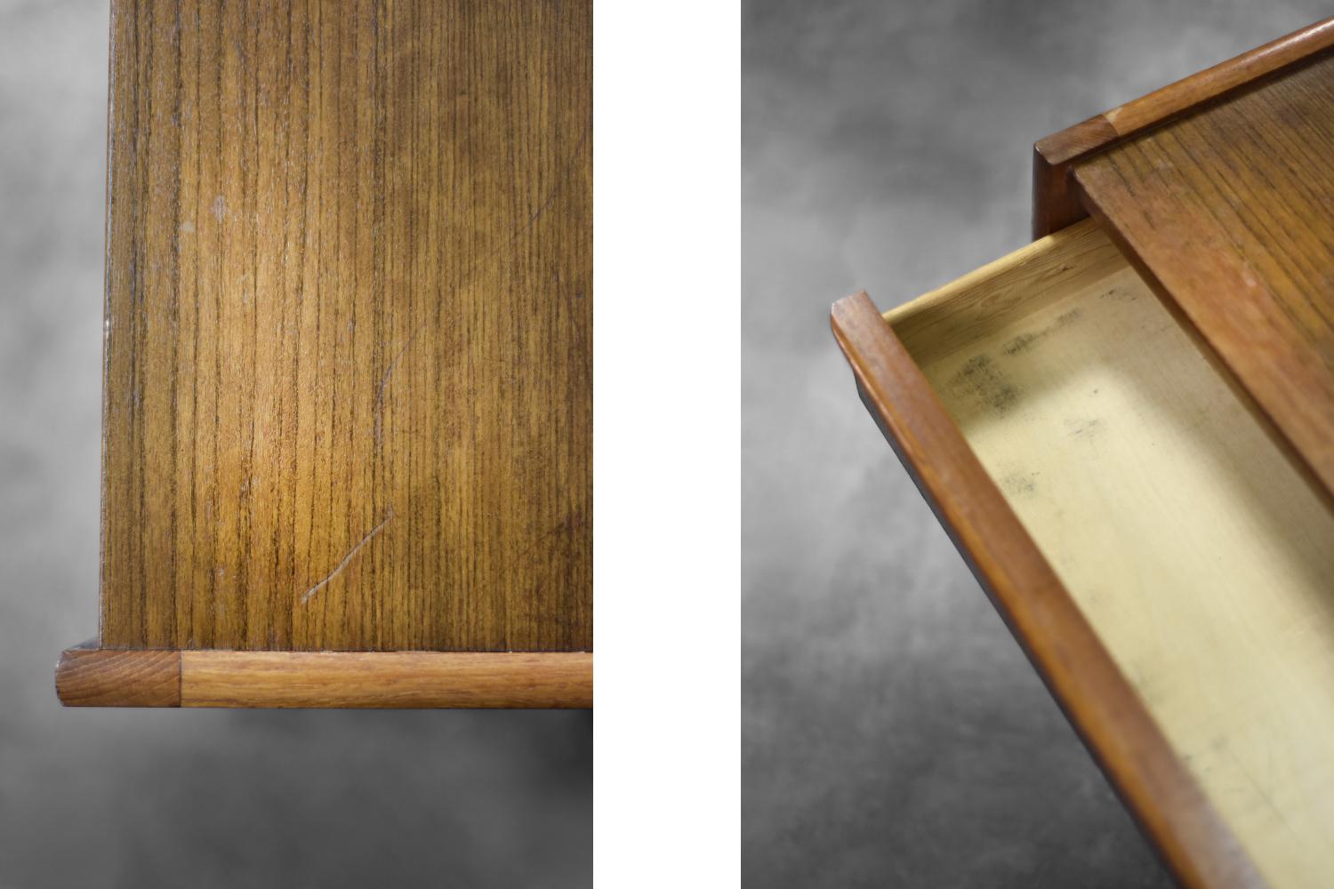 Vimini Vintage Mid-Century Danish Modern Teak Thread Side Table con cesto di vimini in vendita