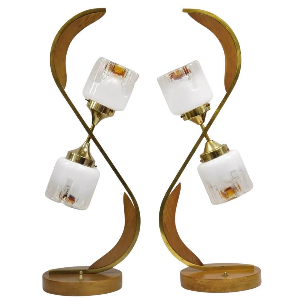 Vintage Mid Century Danish Modern Teakholz & Messing skulpturale Tischlampe - Paar