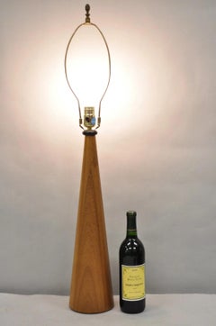 Vintage Mid Century Danish Modern Teak Wood Cone Pyramid Modernist Table Lamp