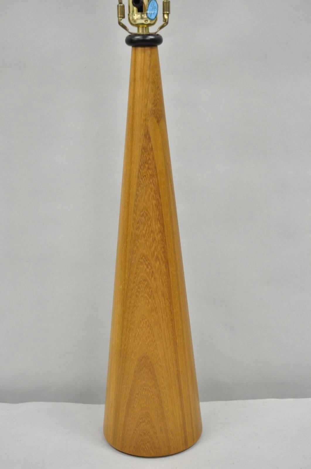 Mid-Century Modern Vintage Mid Century Danish Modern Teak Wood Cone Pyramid Modernist Table Lamp For Sale