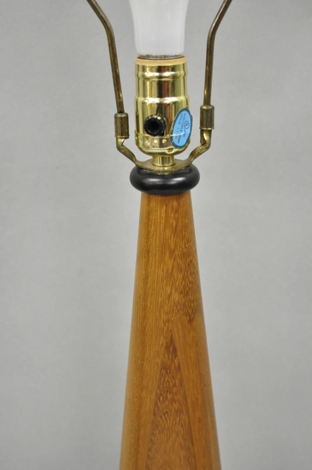 Unknown Vintage Mid Century Danish Modern Teak Wood Cone Pyramid Modernist Table Lamp For Sale