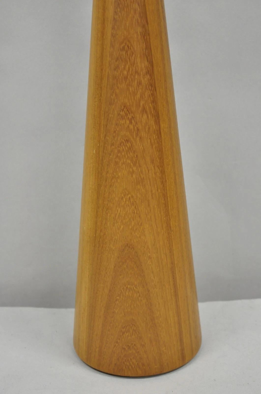 20th Century Vintage Mid Century Danish Modern Teak Wood Cone Pyramid Modernist Table Lamp For Sale