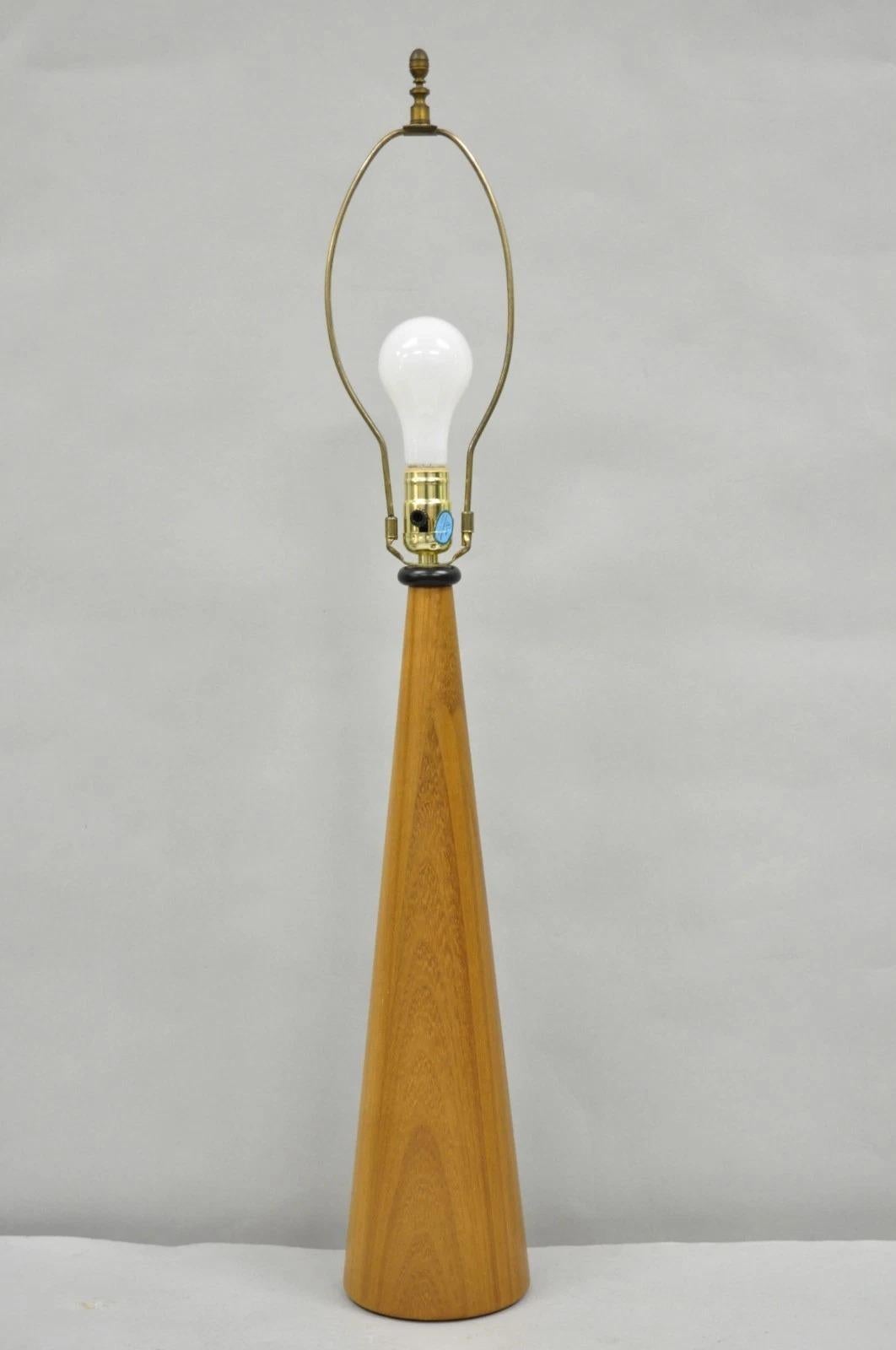Vintage Mid Century Danish Modern Teak Wood Cone Pyramid Modernist Table Lamp For Sale 3