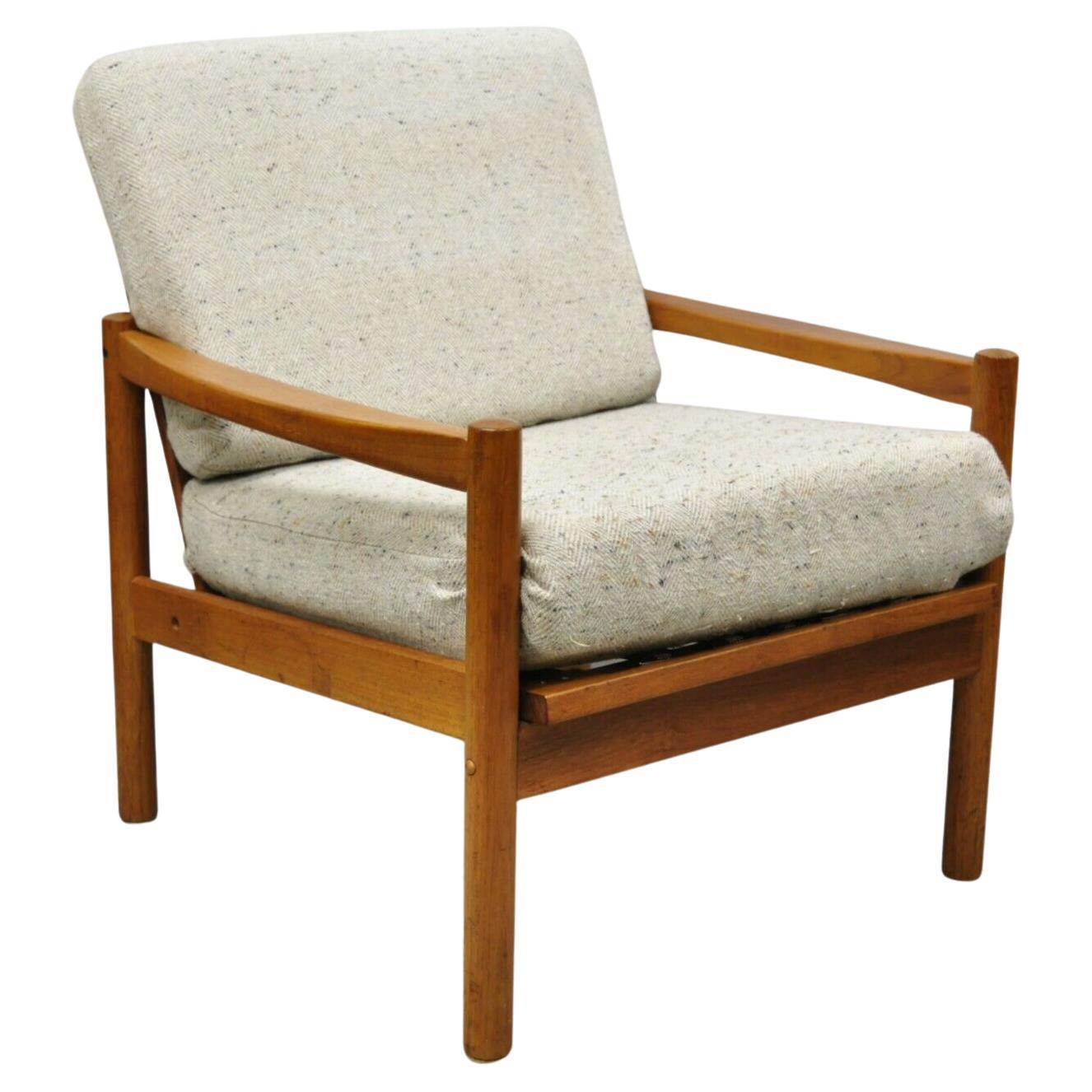 Vintage Mid Century Danish Modern Teak Wood Lounge Club Arm Chair Domino Mobler For Sale