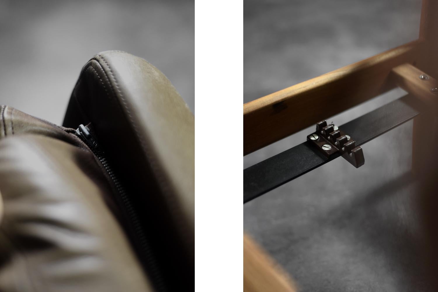 Vintage Mid-Century Danish Modern Teak&Leather Armchair with Reclining Backrest (Fauteuil en teck et cuir avec dossier inclinable) en vente 3