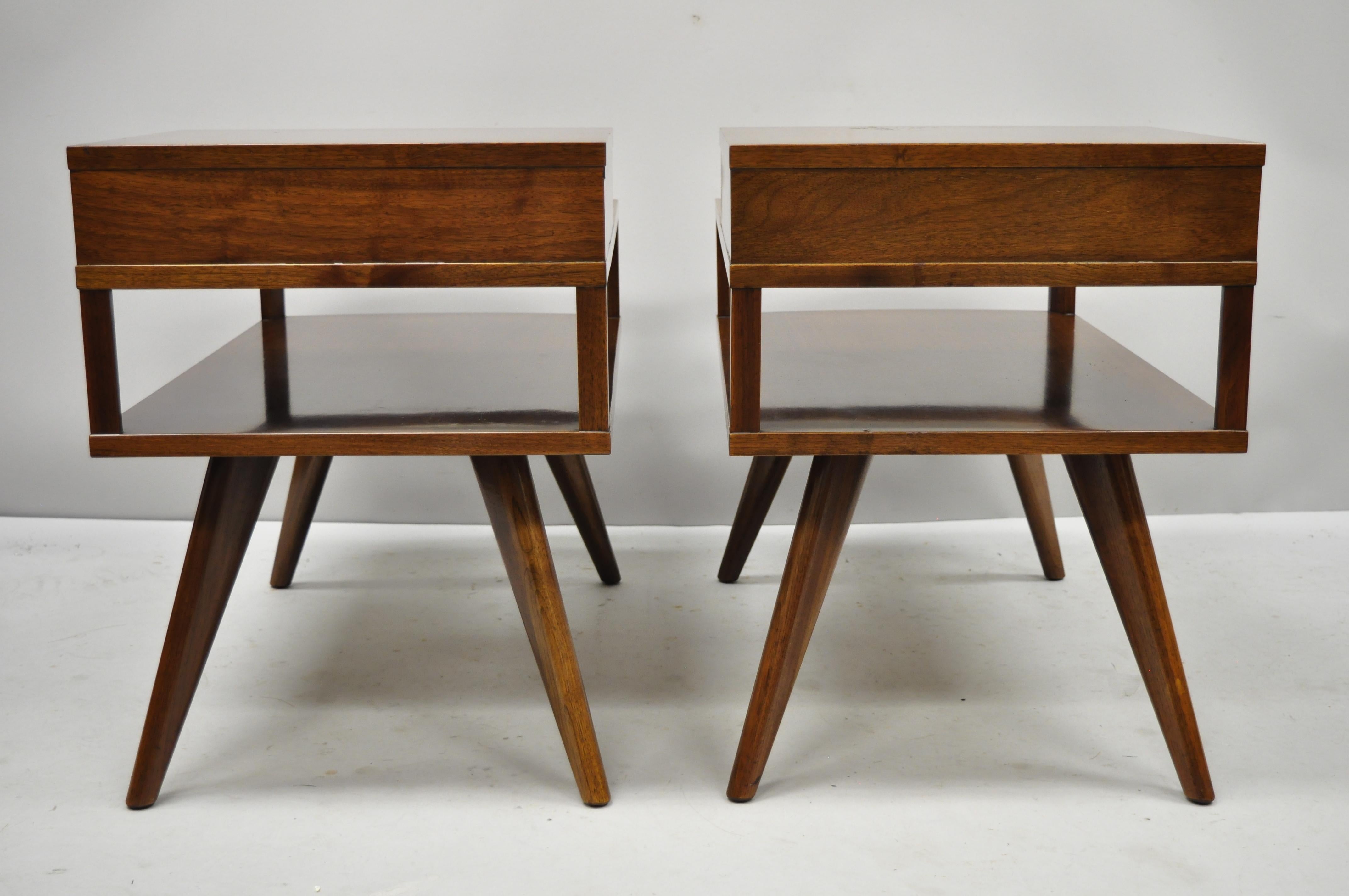 Vintage Midcentury Danish Modern Walnut and Glass Two-Tier Step End Tables 2