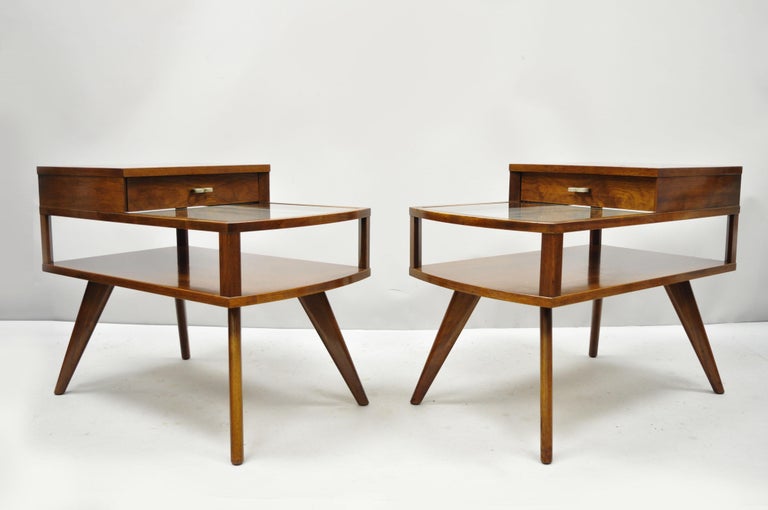 Vintage Midcentury Danish Modern Walnut and Glass Two-Tier Step End ...