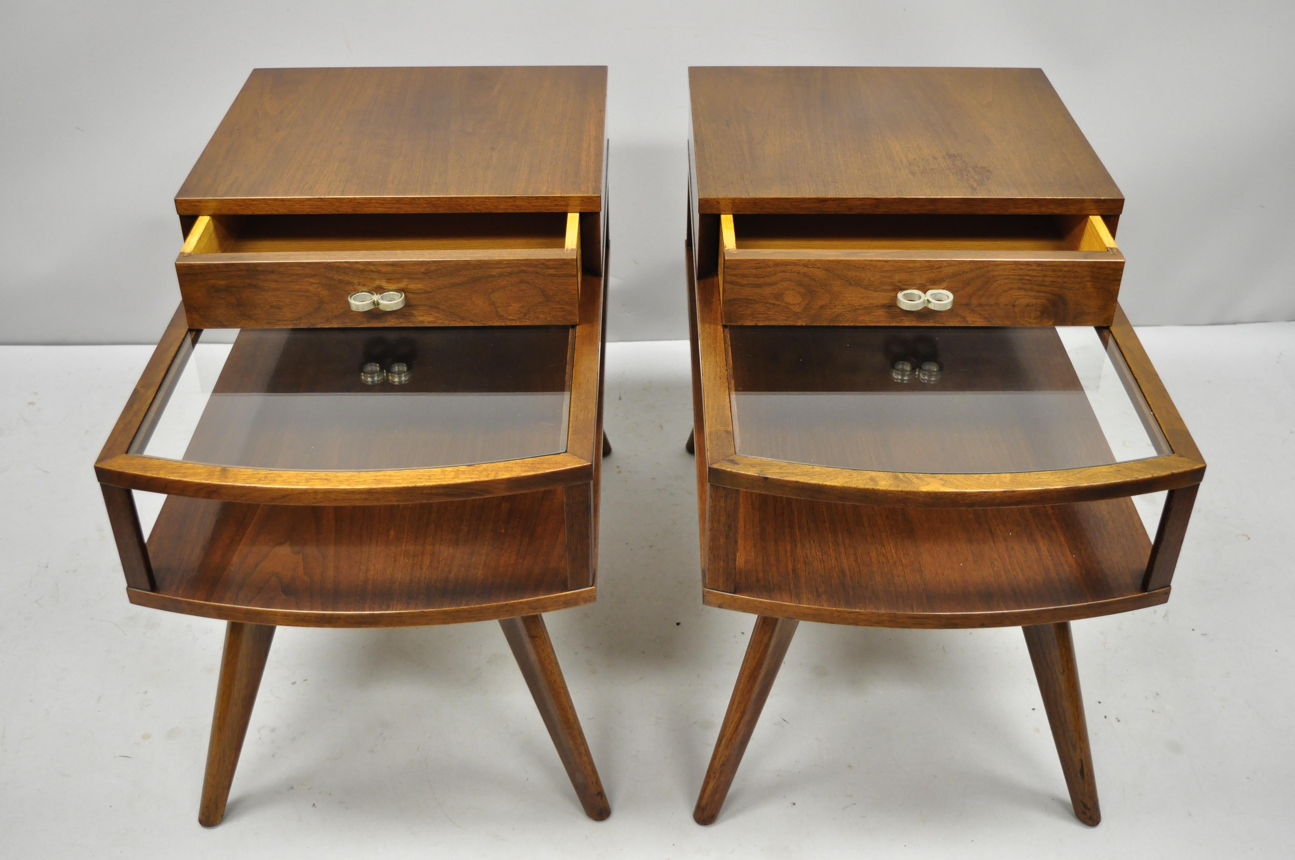 Mid-Century Modern Vintage Midcentury Danish Modern Walnut and Glass Two-Tier Step End Tables