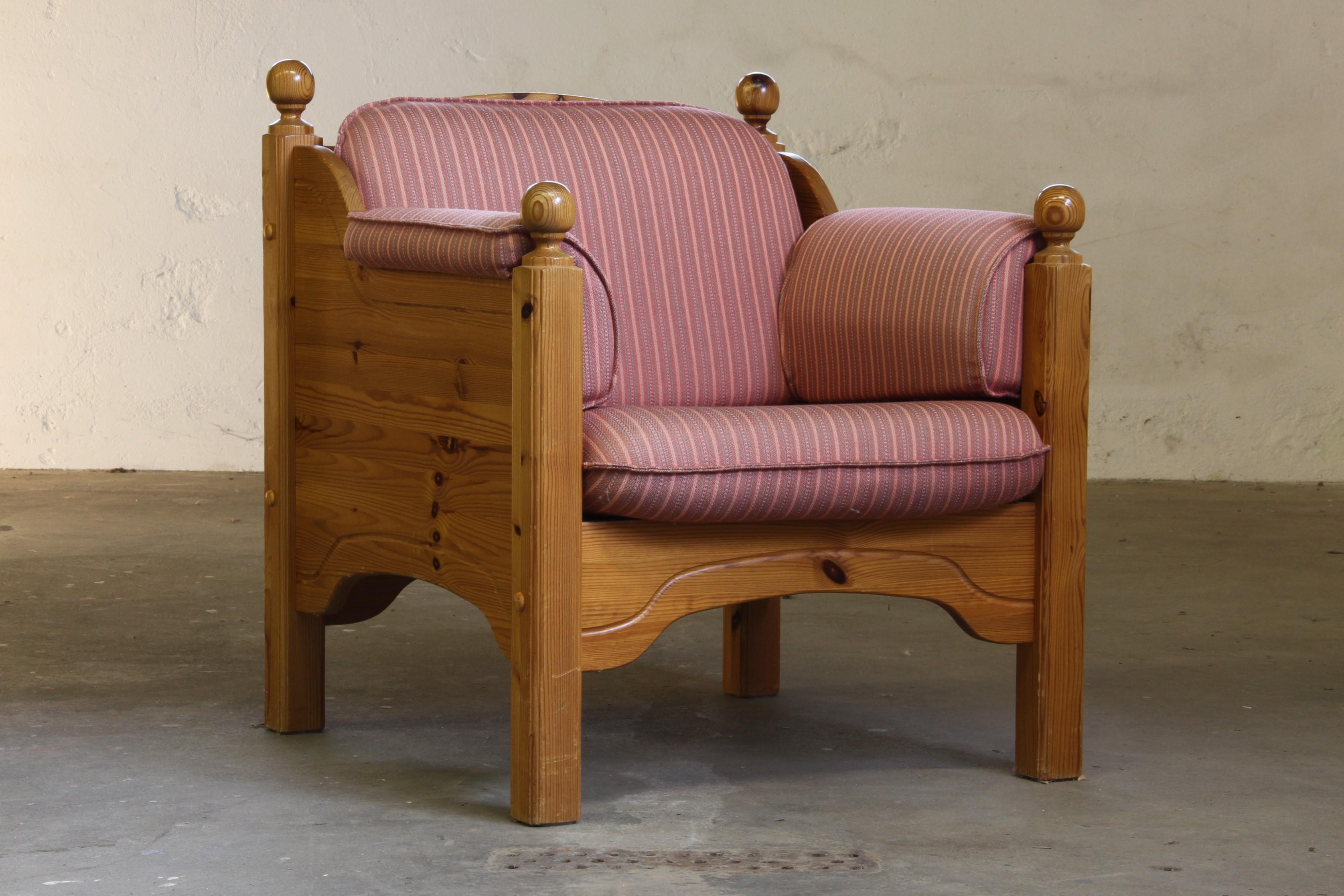 Vintage Mid-Century Danish Pine Lounge Chair, 1970er Jahre im Zustand „Gut“ im Angebot in Store Heddinge, DK