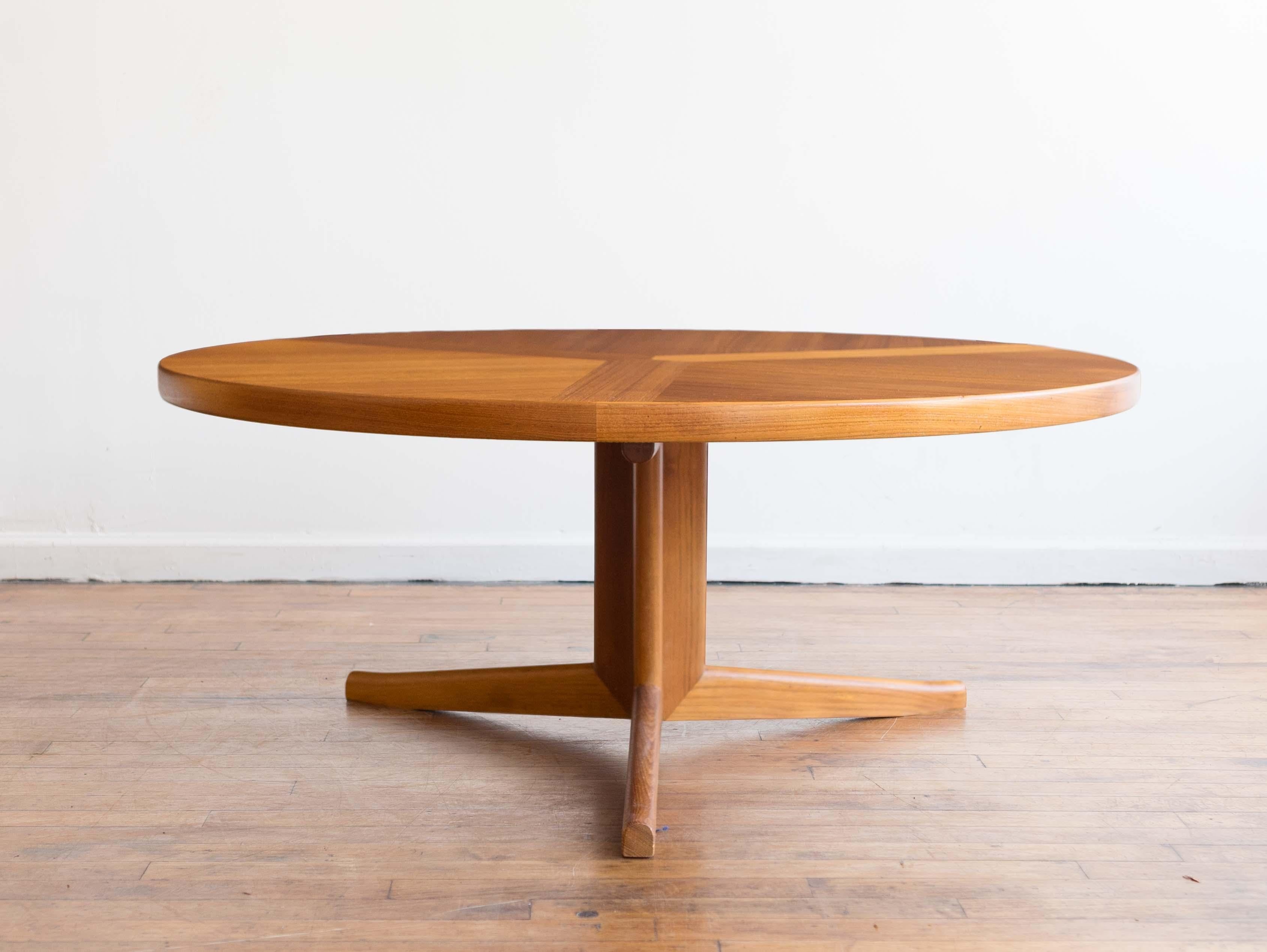 Mid-Century Modern Vintage Mid Century Danish Teak Round Coffee Table with Floating Pedestal Base For Sale