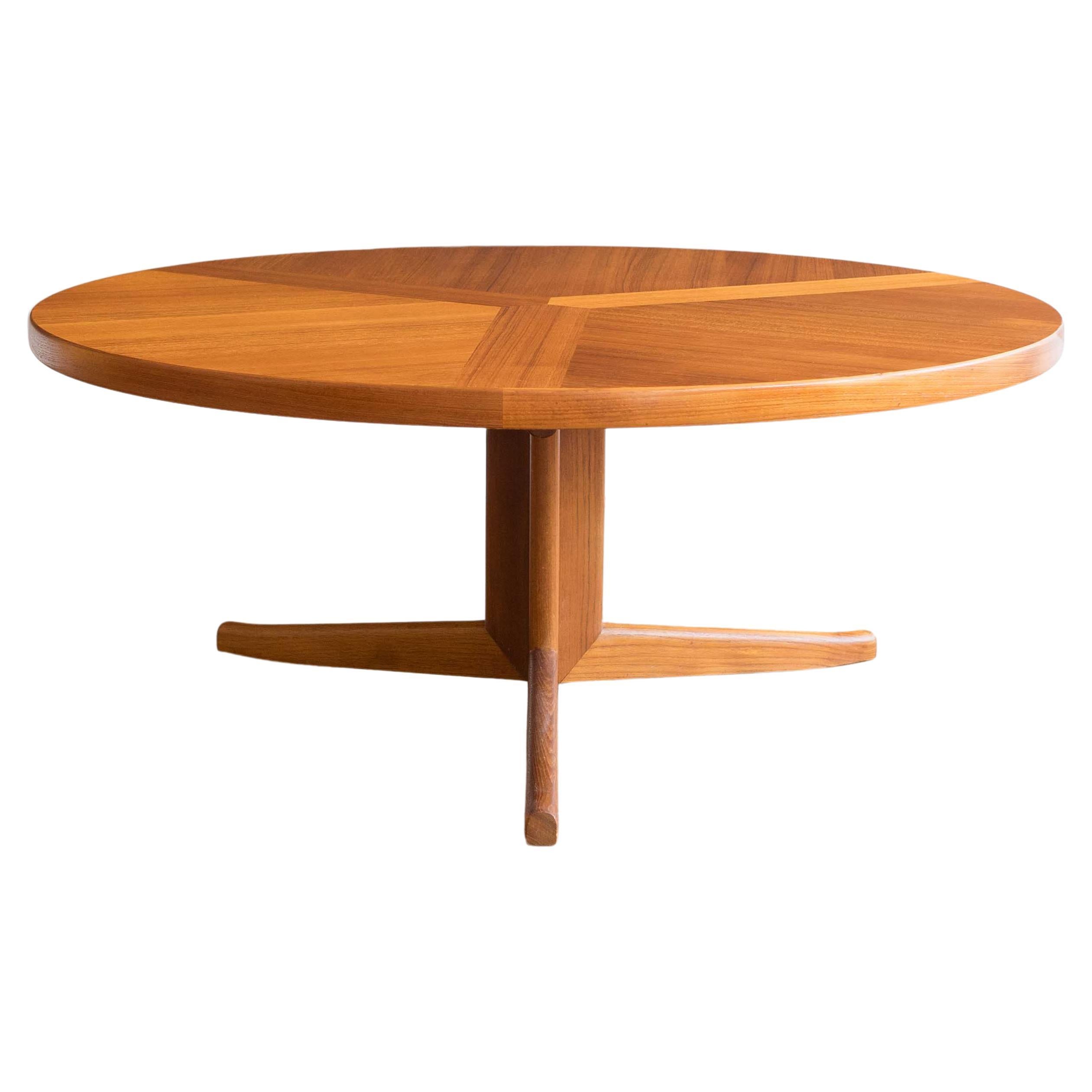Vintage Mid Century Danish Teak Round Coffee Table with Floating Pedestal Base For Sale