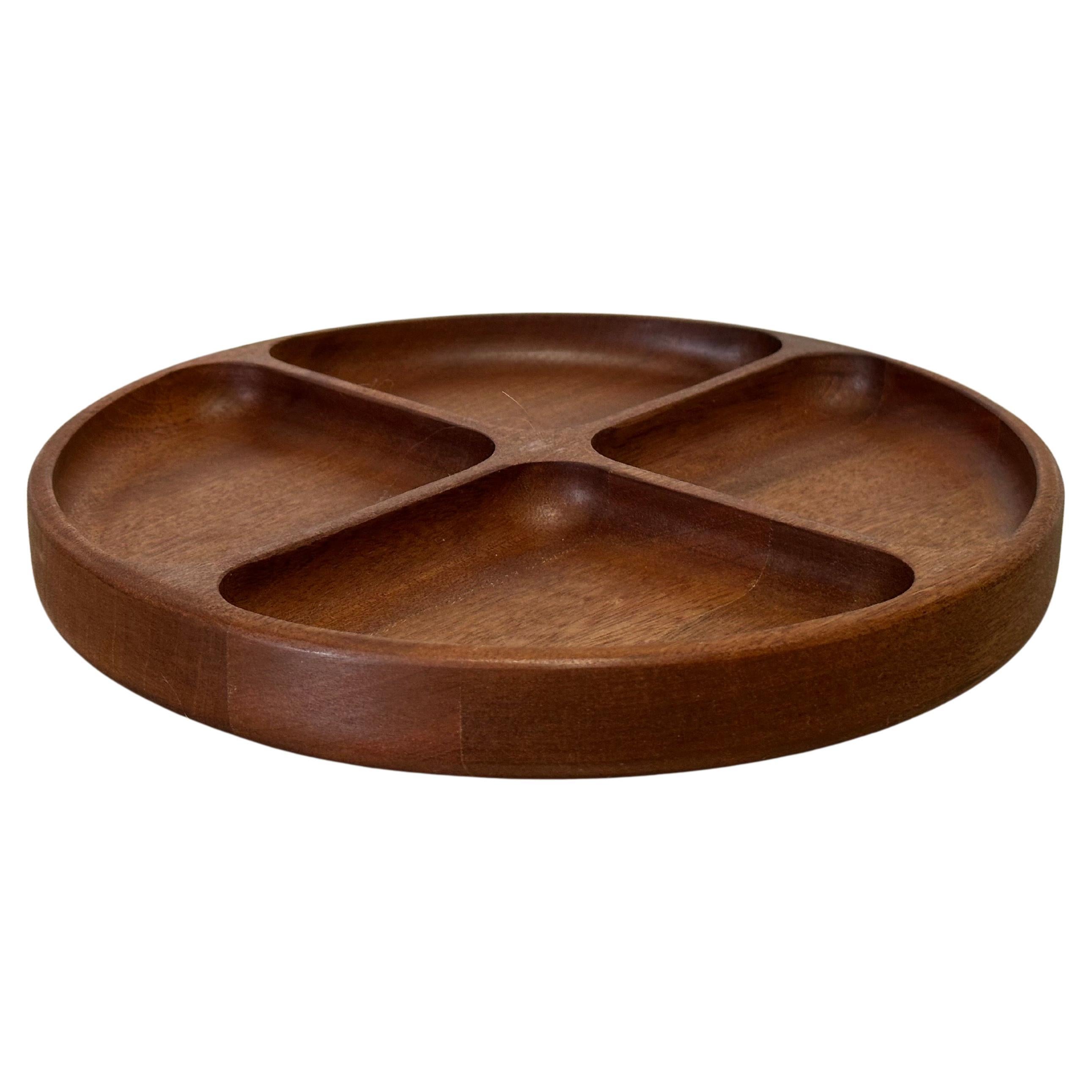 Vintage Mid-Century Danish Teak Round Divided Serving Tray Catch All. Beautiful round divided serving/catch all tray with four dividers, circa 1960's, elegant and functional. This tray is made of teak wood and is in very good vintage condition