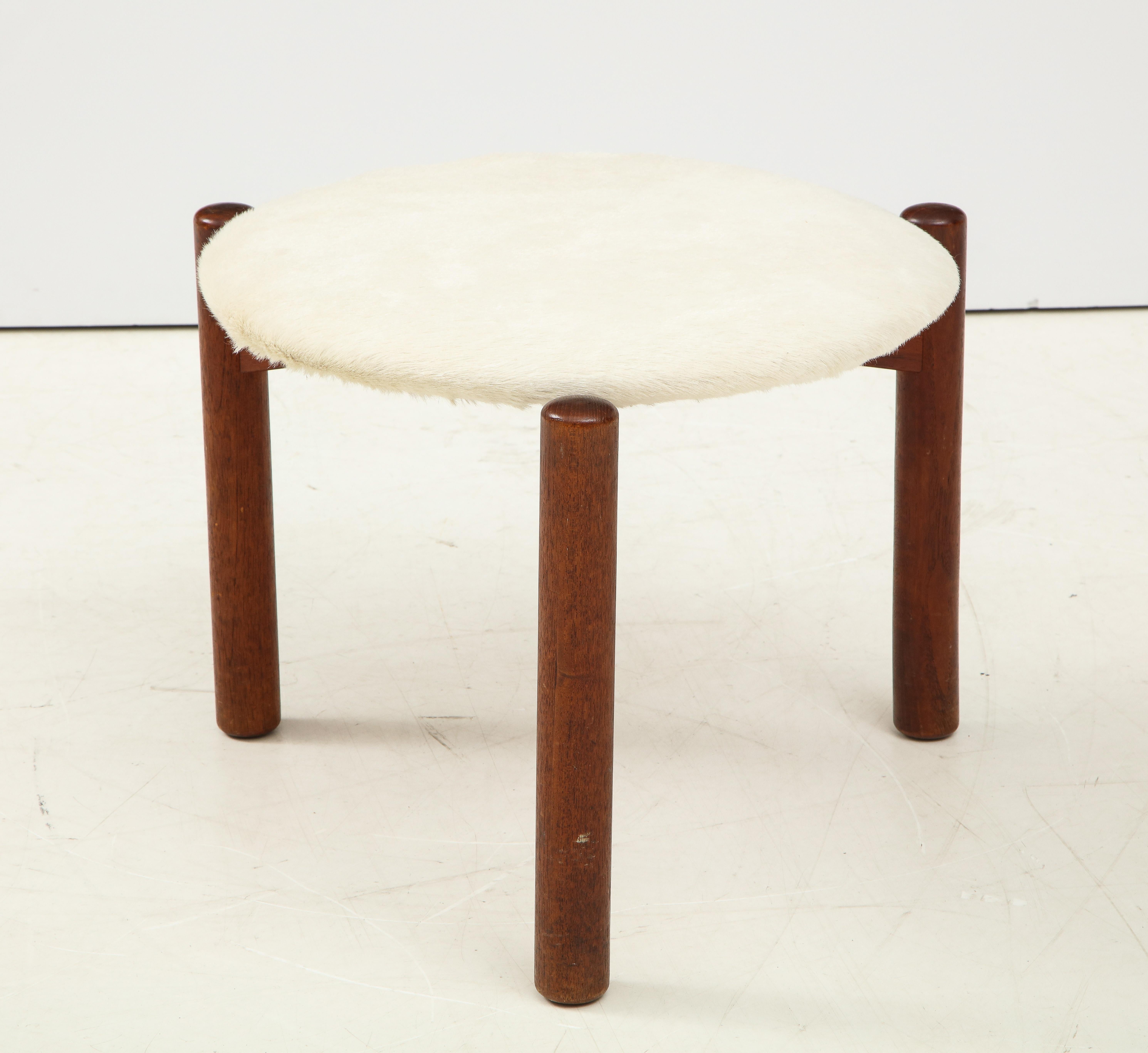 Mid-Century Modern Vintage Mid-Century Danish Tripod Stool with Cow Hair For Sale