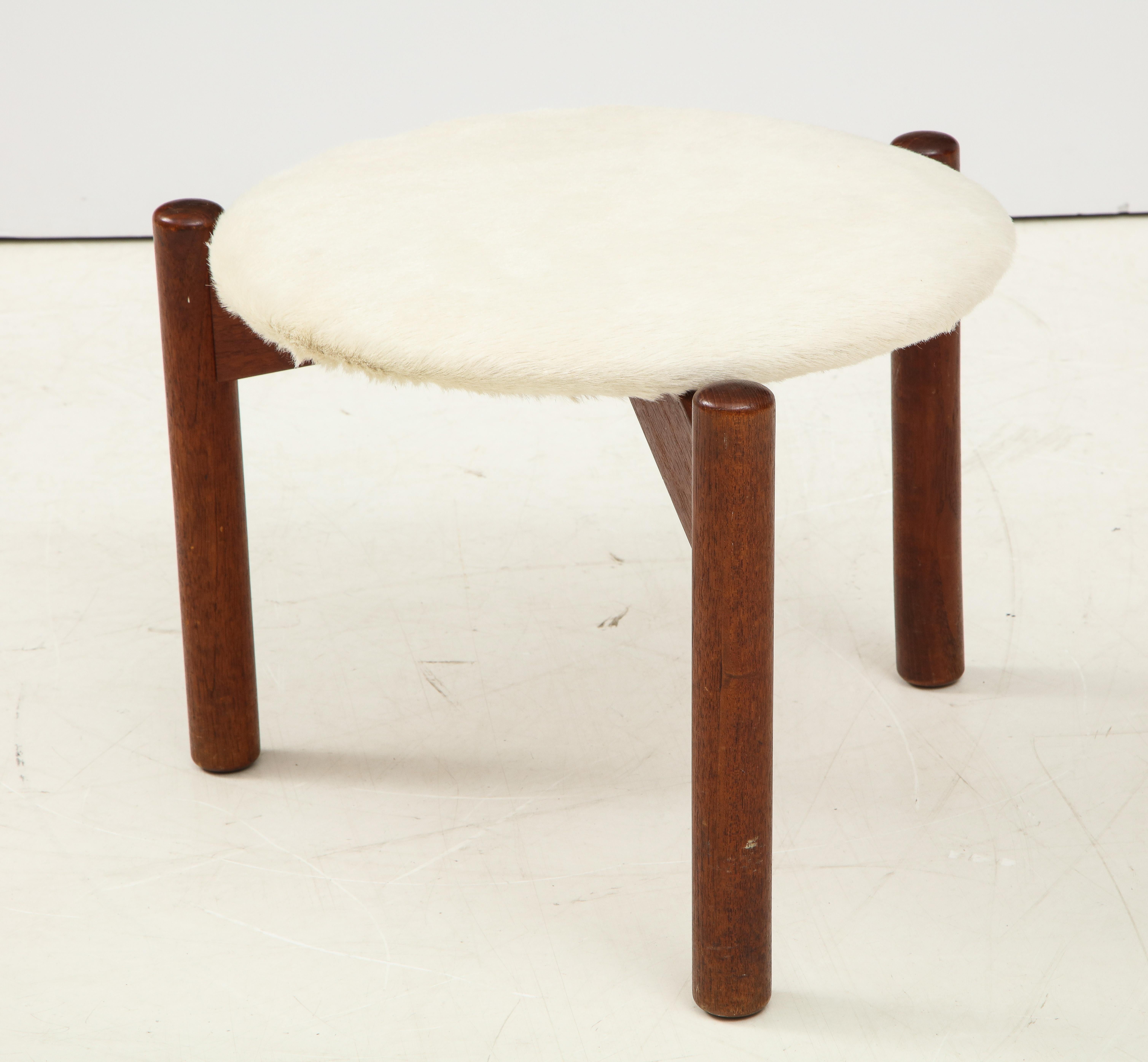 Vintage Mid-Century Danish Tripod Stool with Cow Hair In Good Condition For Sale In New York City, NY
