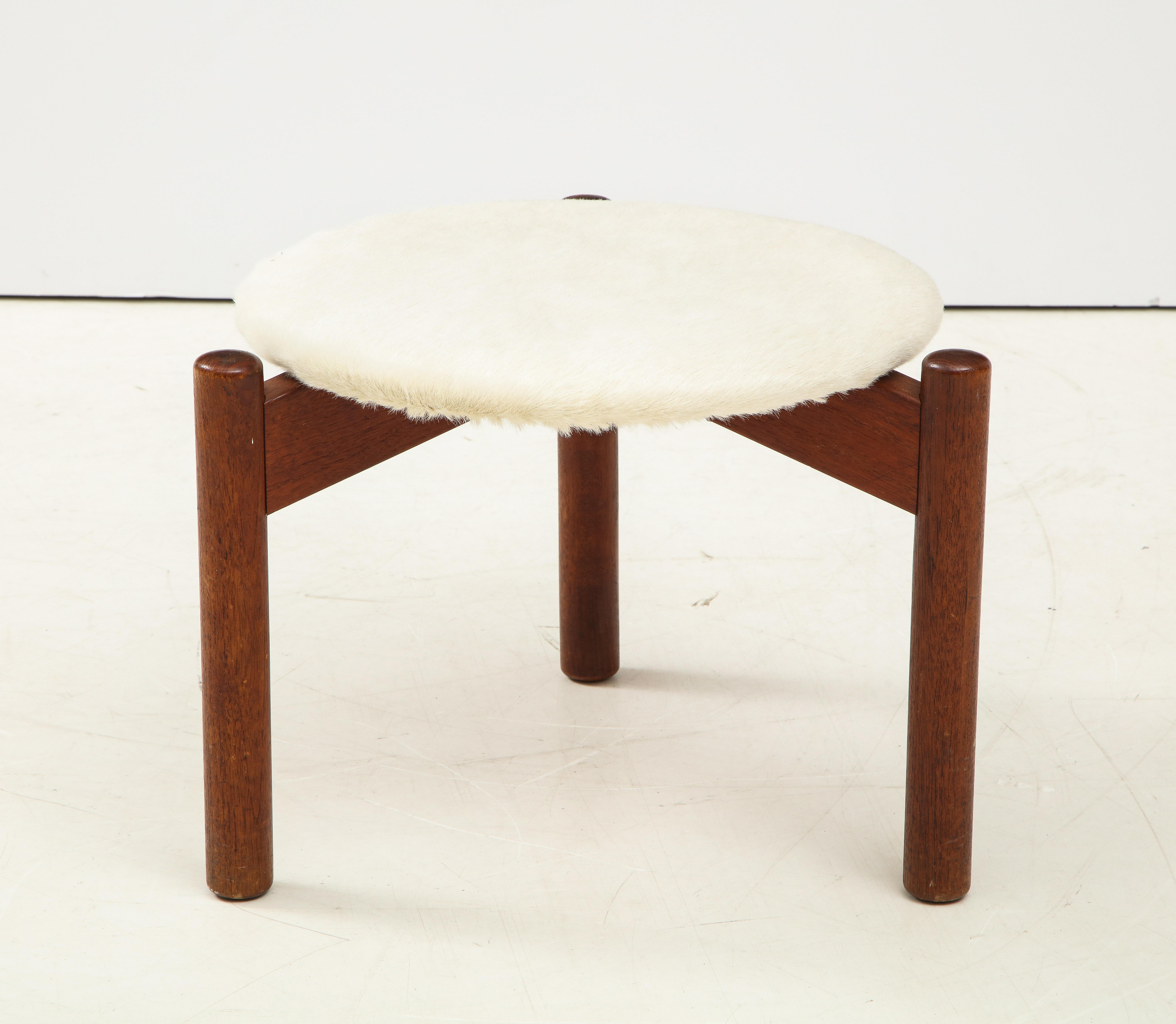20th Century Vintage Mid-Century Danish Tripod Stool with Cow Hair For Sale