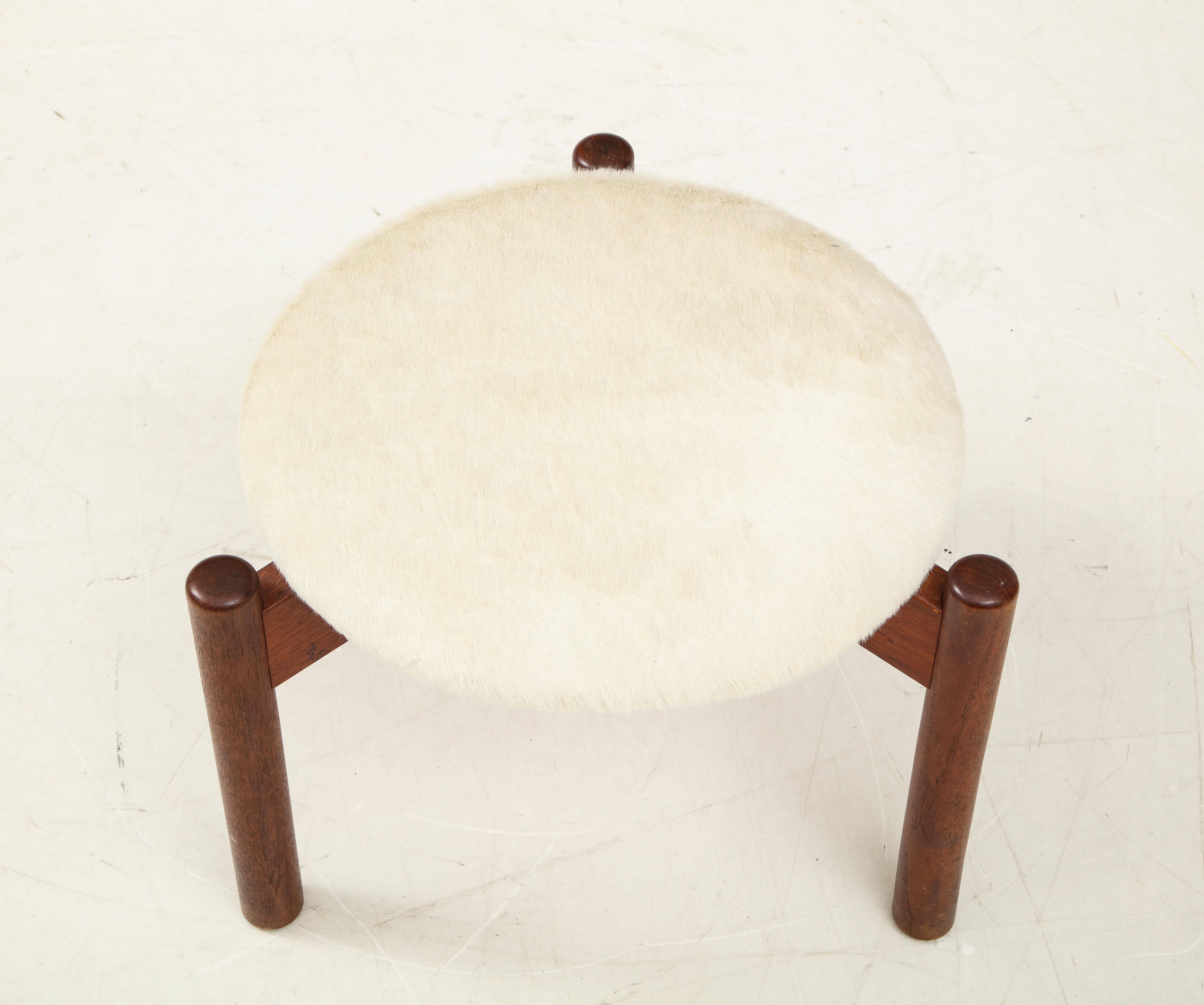Vintage Mid-Century Danish Tripod Stool with Cow Hair For Sale 1