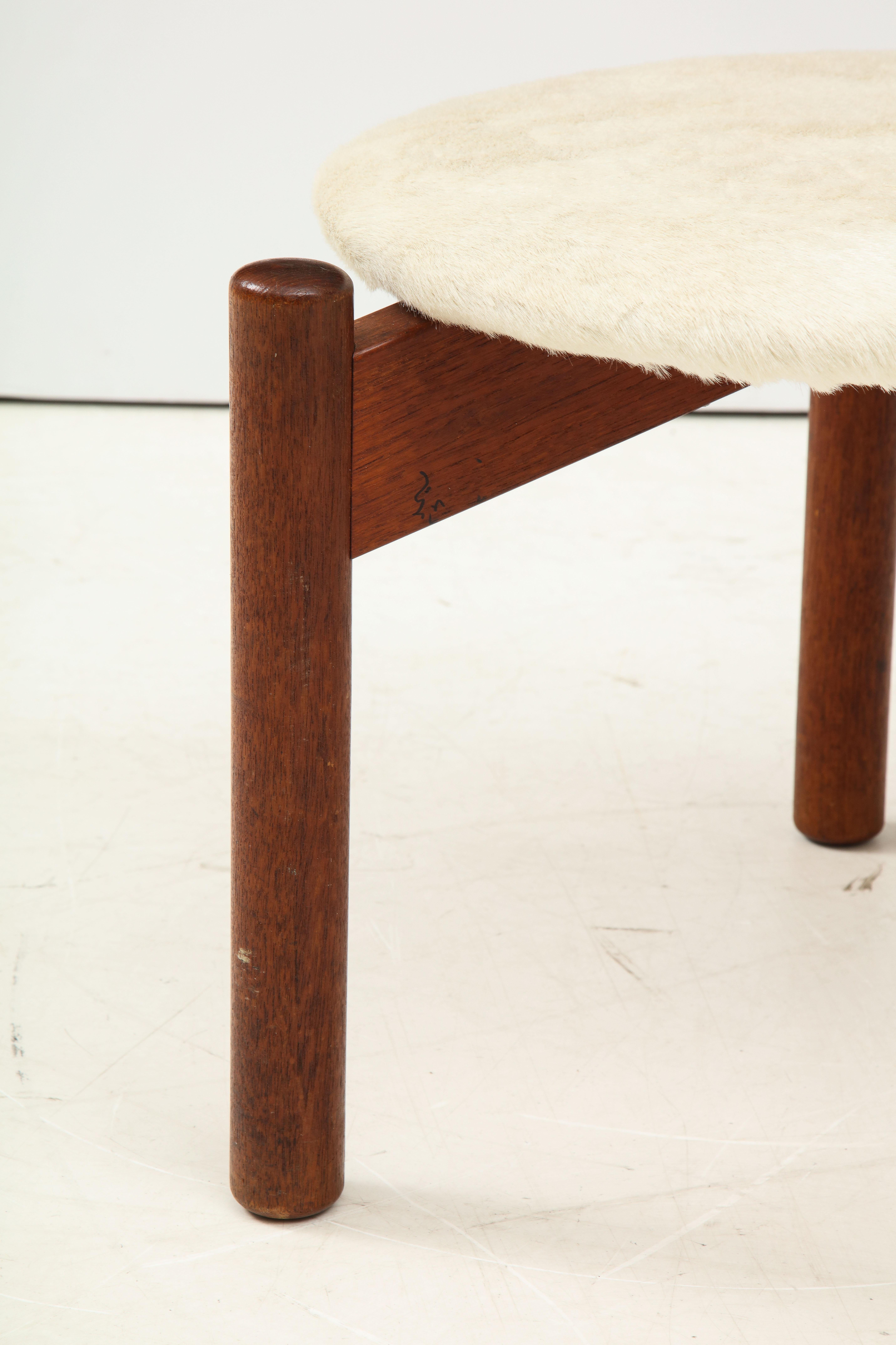 Vintage Mid-Century Danish Tripod Stool with Cow Hair For Sale 3