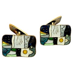 Vintage Mid-Century David Andersen Cufflinks Four Seasons  Enamel Silver Gilt