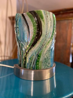 Vintage Mid Century Decorative Art Glass Semi-Circular Glass Table Lamp