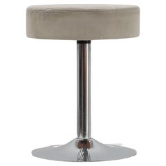 Vintage Hocker aus der Mitte des Jahrhunderts in Chrom mit weißem Ledersitz, 1970er Jahre