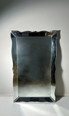 Vintage Mid Century Designed Large Italian Venetian Scalloped Edge Glass Mirror