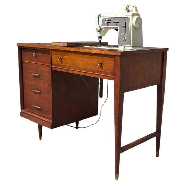 MCM Green Singer Sewing Machine in Cabinet For Sale at 1stDibs | value ...