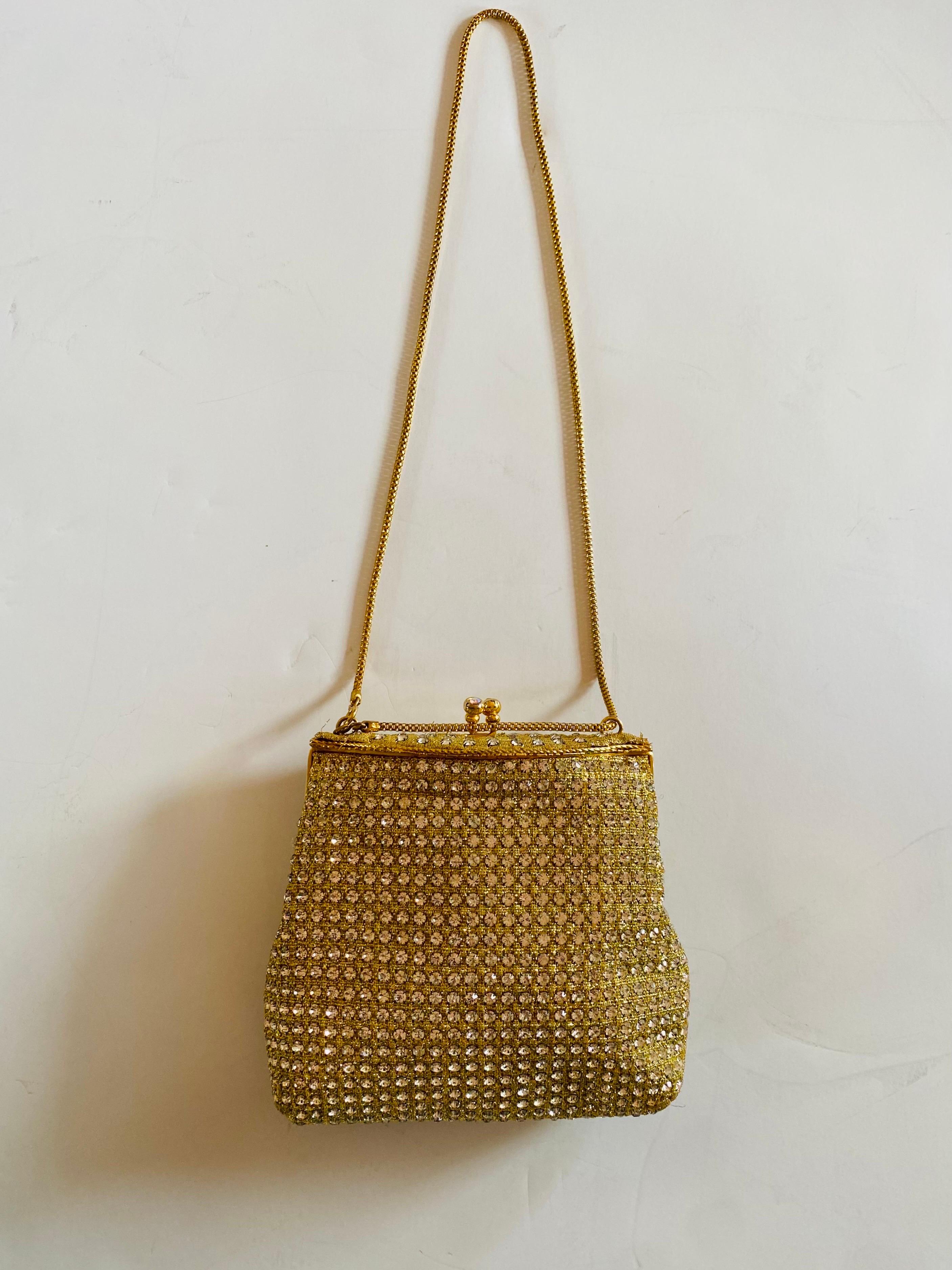 Cristal Sac de soirée vintage à diamants du milieu du siècle dernier en vente